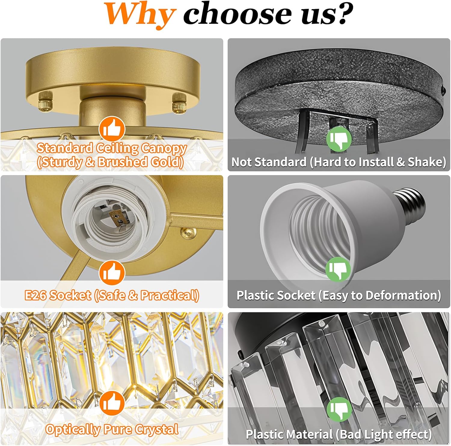 Modern Semi Flush Mount Crystal Ceiling Light – 11.4