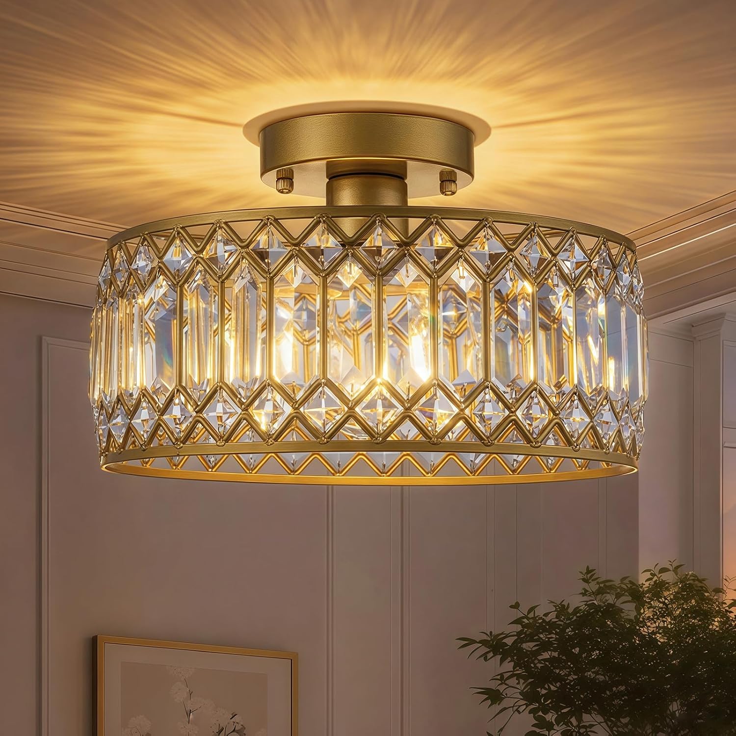 Modern Semi Flush Mount Crystal Ceiling Light – 11.4