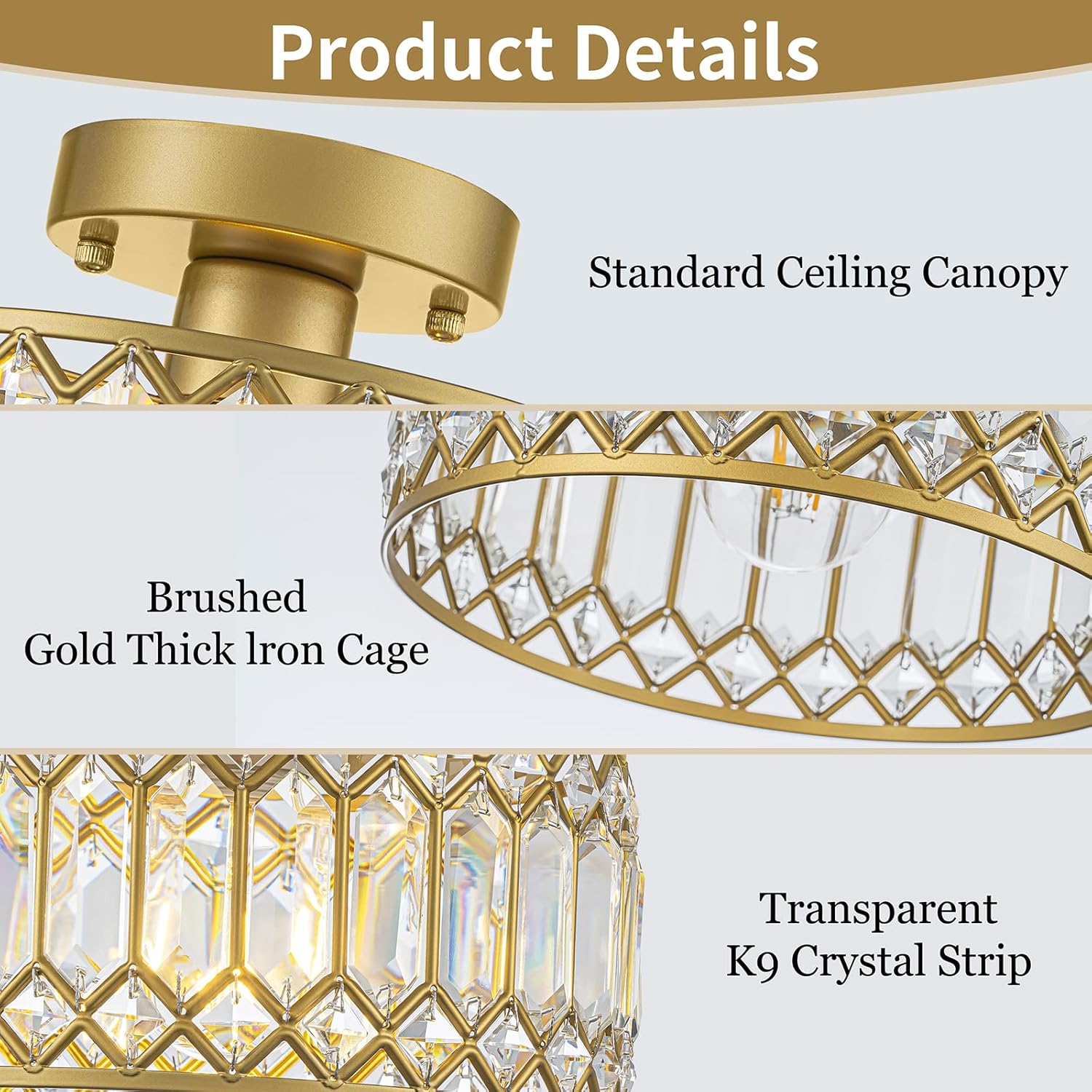 Modern Semi Flush Mount Crystal Ceiling Light – 11.4