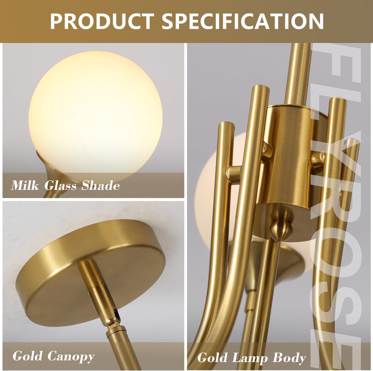 Modern Globe Chandelier with Milk Glass Shades - 5-Light Gold Pendant Ceiling Light, E26 Base, Adjustable for Flat/Sloped/Vaulted Ceilings