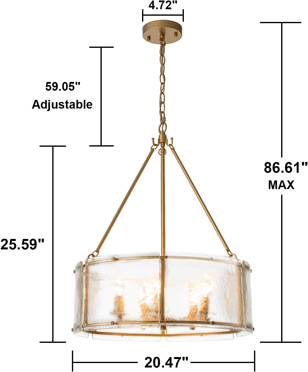 Modern Gold Round Chandelier – 6-Light Pendant Light with Clear Textured Glass and Adjustable Hanging Chain