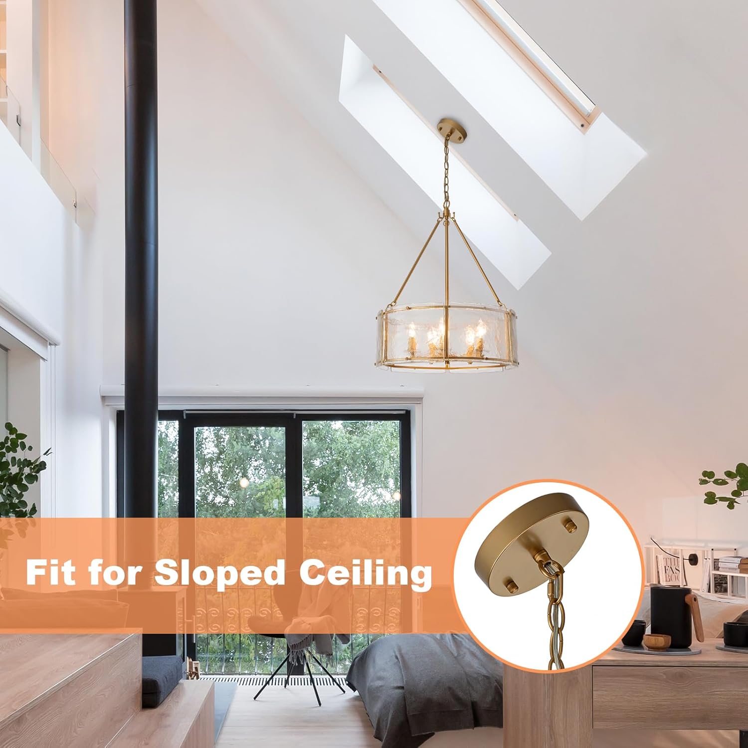 Modern Gold Round Chandelier – 6-Light Pendant Light with Clear Textured Glass and Adjustable Hanging Chain