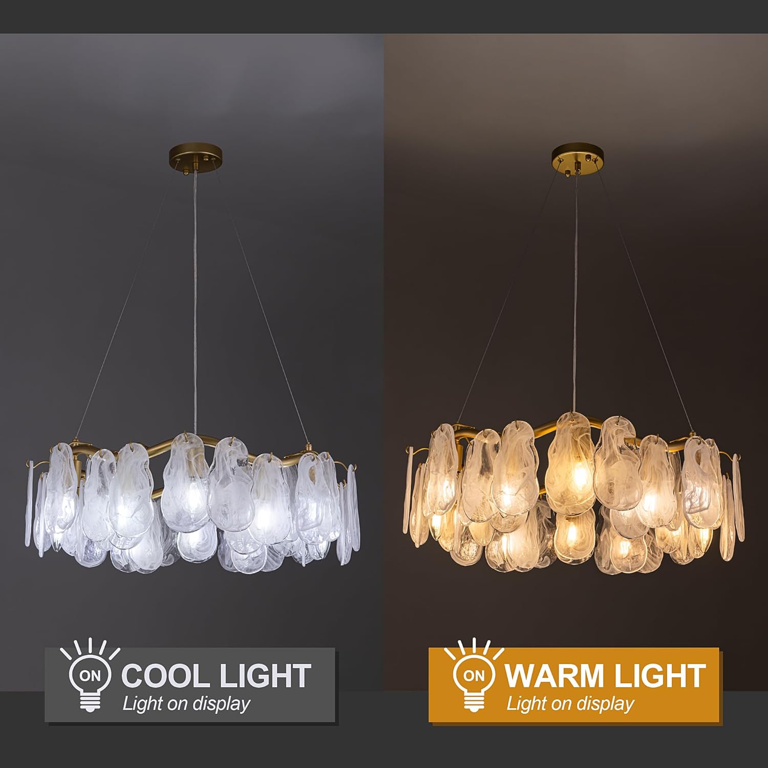 Modern Feather Glass Pendant Chandelier – Floating Gold Ceiling Light with Adjustable Hanging Wires