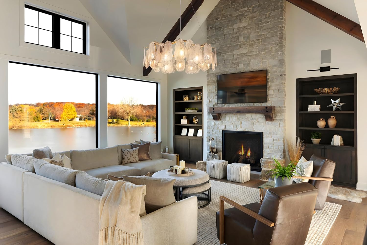 Modern Feather Glass Pendant Chandelier – Floating Gold Ceiling Light with Adjustable Hanging Wires