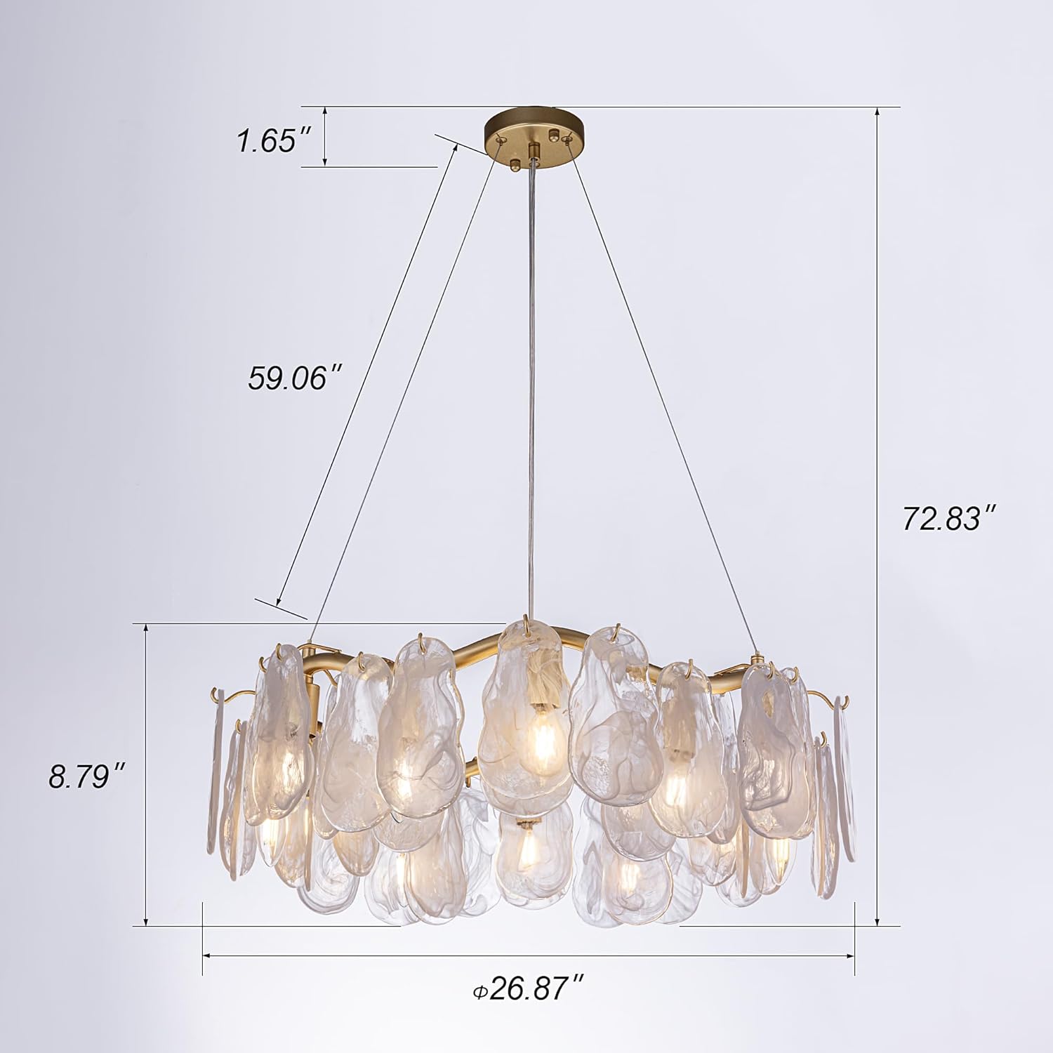 Modern Feather Glass Pendant Chandelier – Floating Gold Ceiling Light with Adjustable Hanging Wires