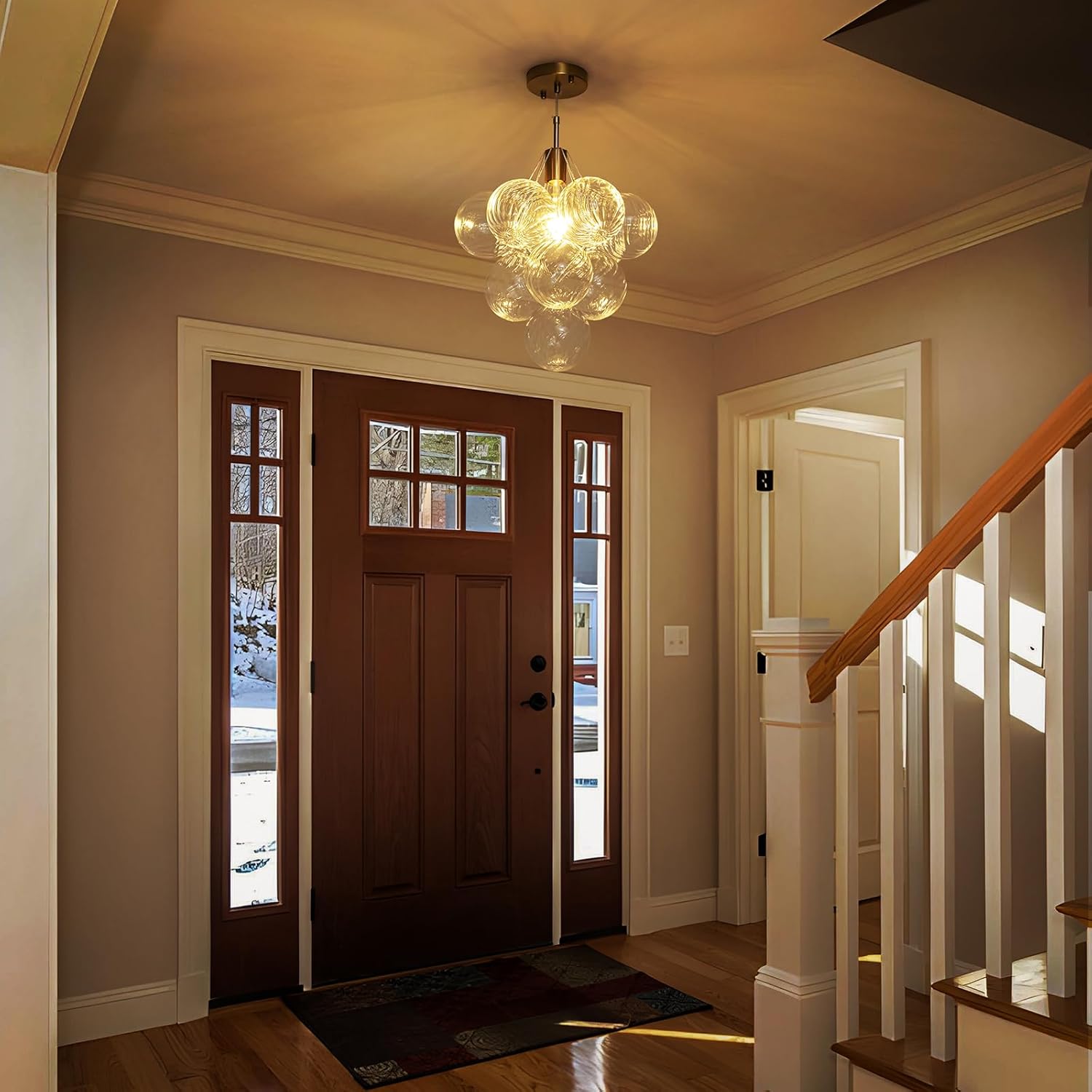 Modern Bubble Glass Globe Pendant Light – Adjustable E26 Ceiling Chandelier with Spare Globe