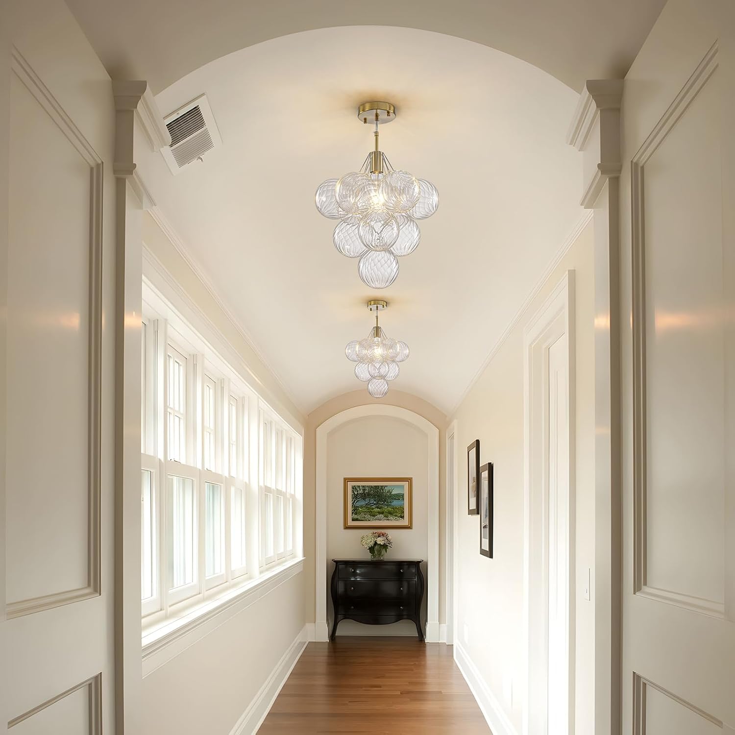 Modern Bubble Glass Globe Pendant Light – Adjustable E26 Ceiling Chandelier with Spare Globe