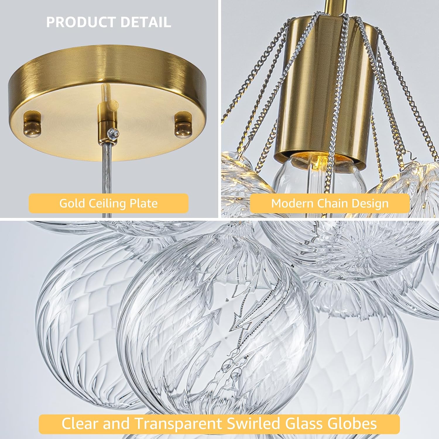 Modern Bubble Glass Globe Pendant Light – Adjustable E26 Ceiling Chandelier with Spare Globe