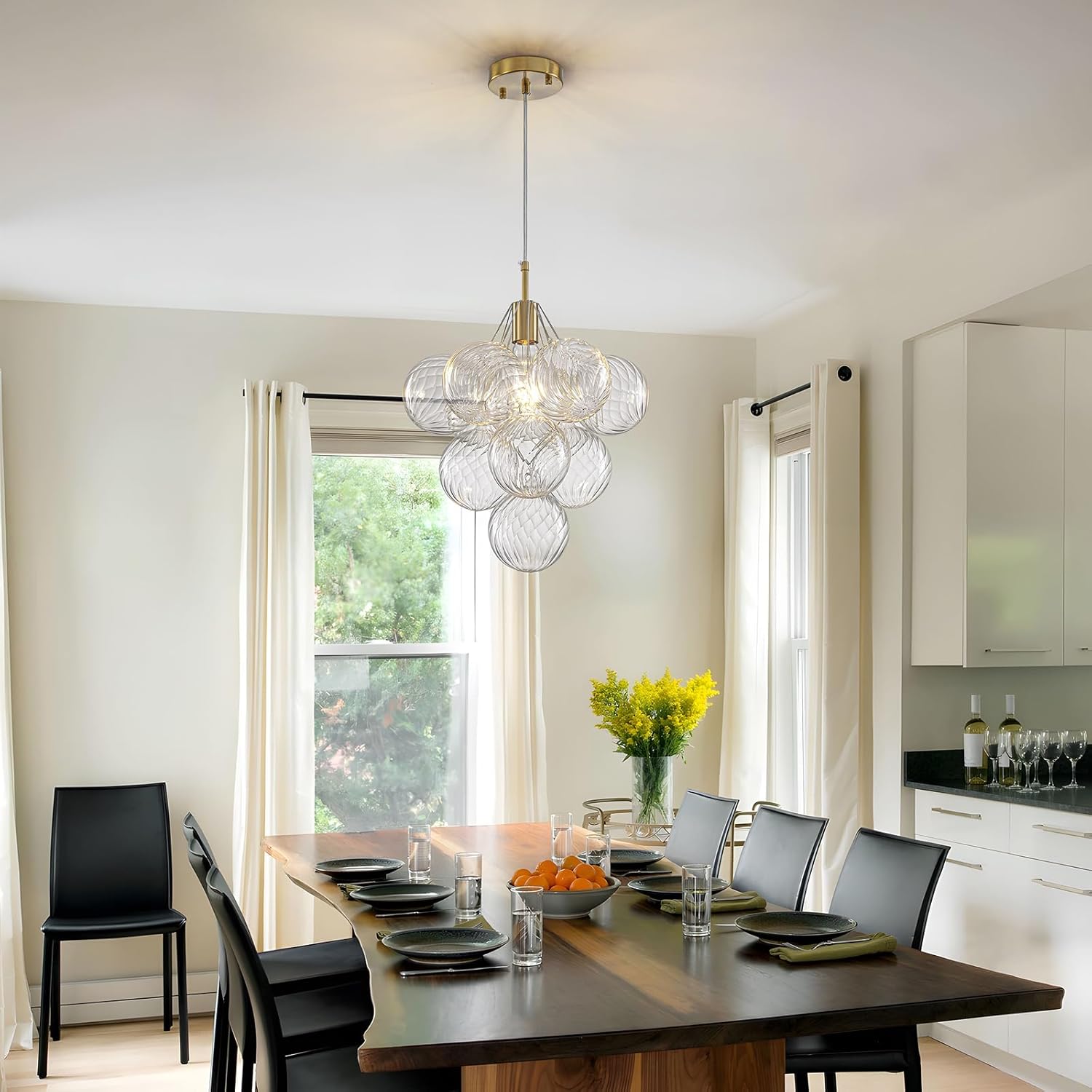 Modern Bubble Glass Globe Pendant Light – Adjustable E26 Ceiling Chandelier with Spare Globe