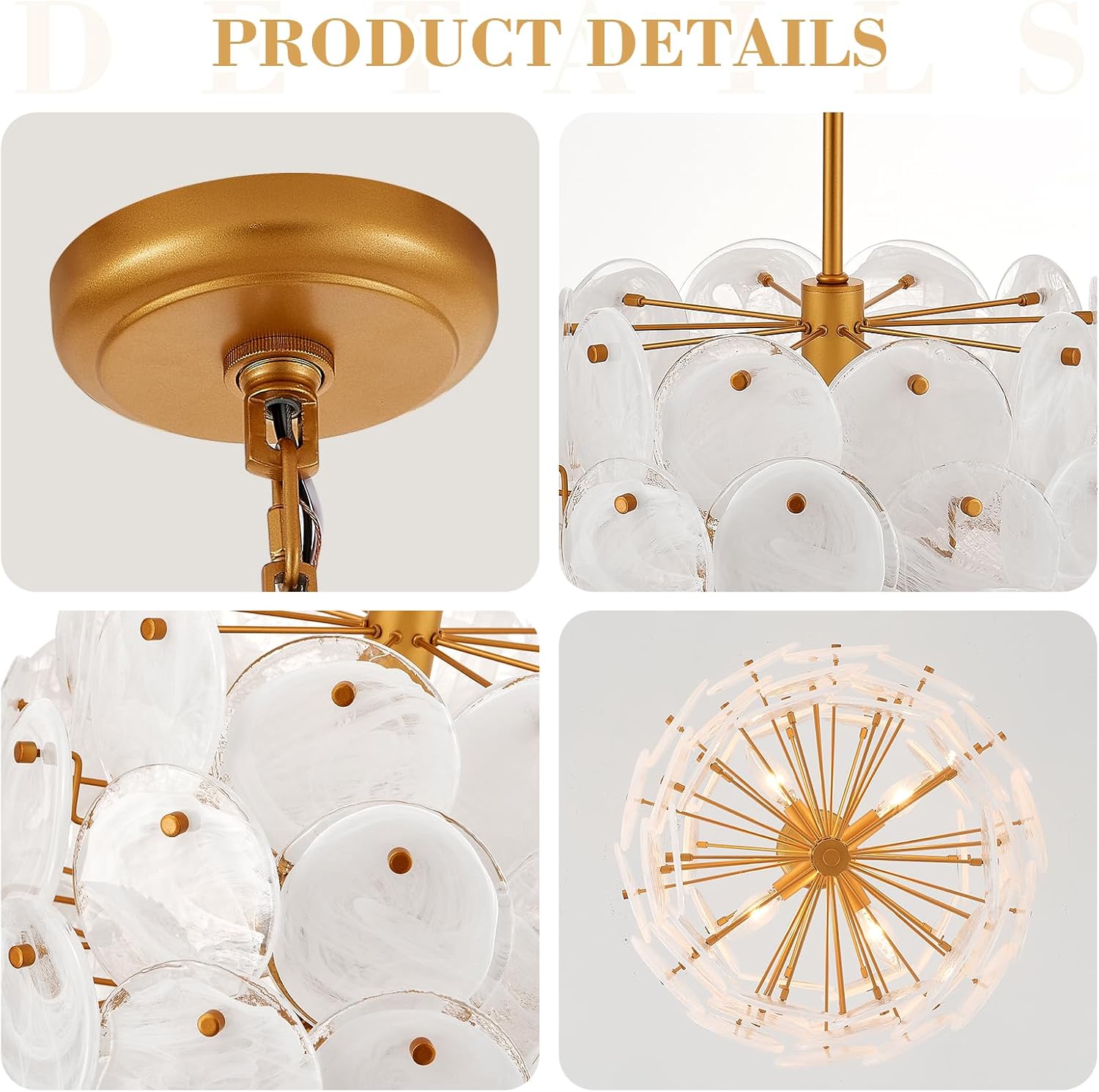 Luxury Gold Pendant Light with Frosted Glass Discs – Adjustable E12 Ceiling Chandelier for Dining and Living Room