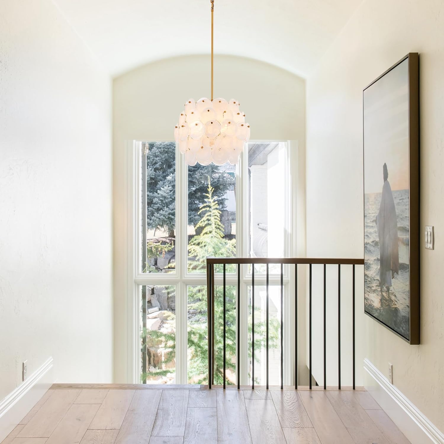 Luxury Gold Pendant Light with Frosted Glass Discs – Adjustable E12 Ceiling Chandelier for Dining and Living Room