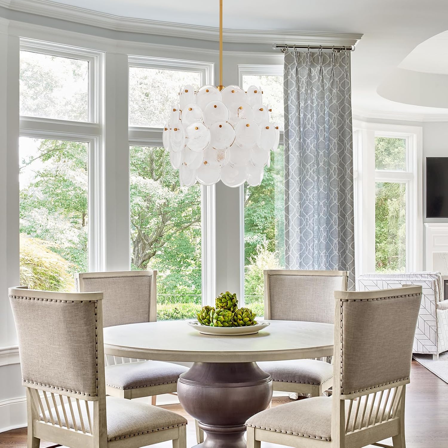 Luxury Gold Pendant Light with Frosted Glass Discs – Adjustable E12 Ceiling Chandelier for Dining and Living Room