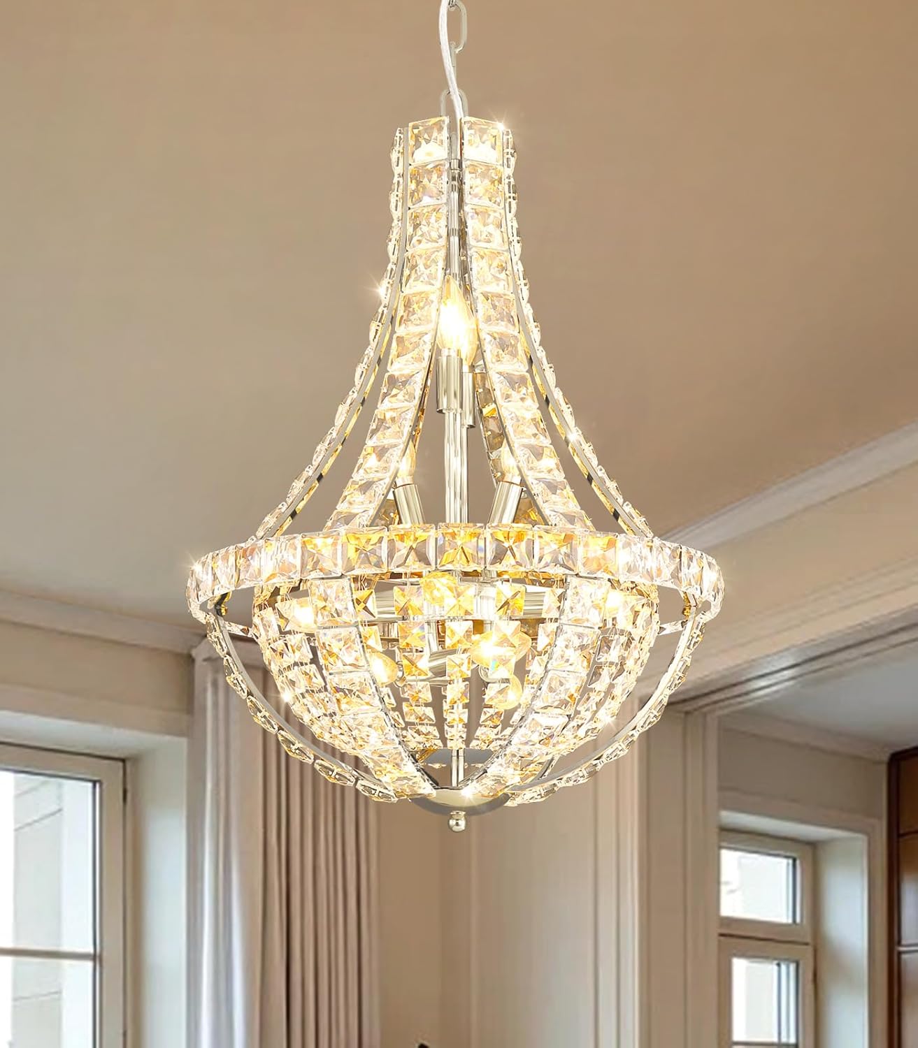 Luxury Crystal 11-Light Round Chandelier – Adjustable Height Gold Modern Tiered Ceiling Pendant Light