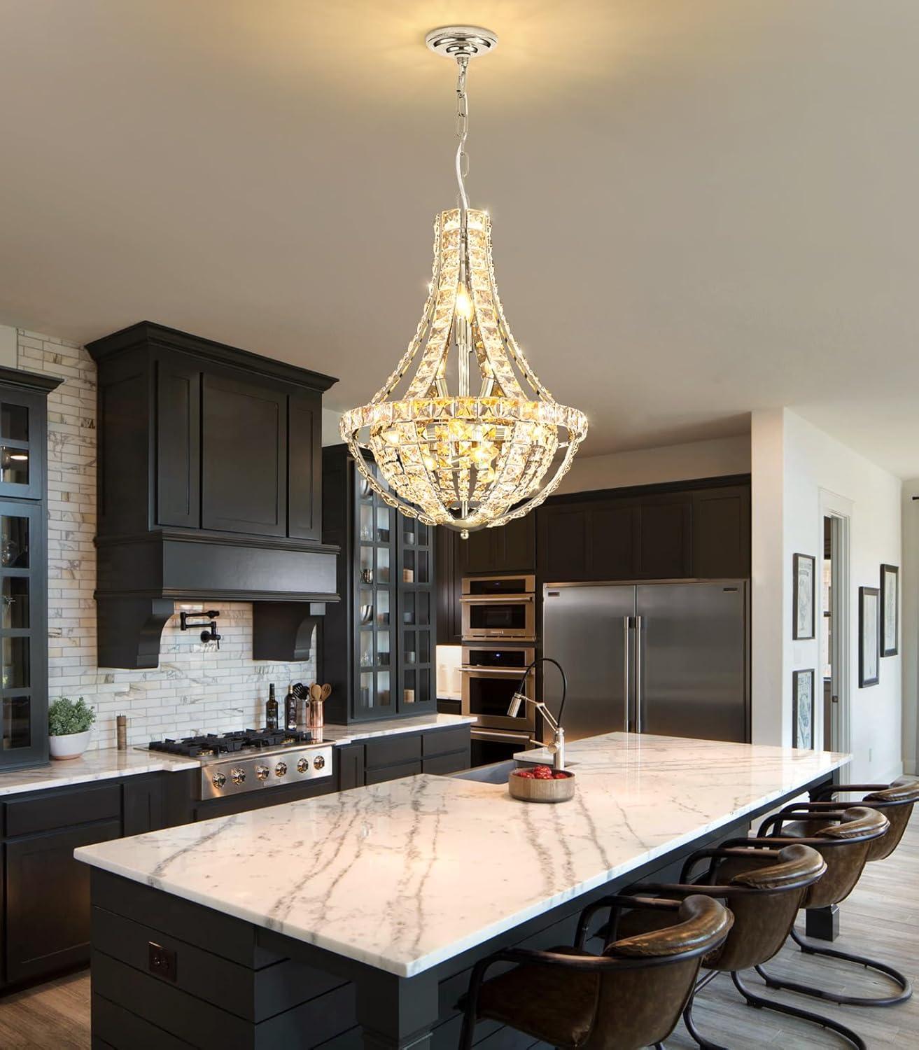 Luxury Crystal 11-Light Round Chandelier – Adjustable Height Gold Modern Tiered Ceiling Pendant Light