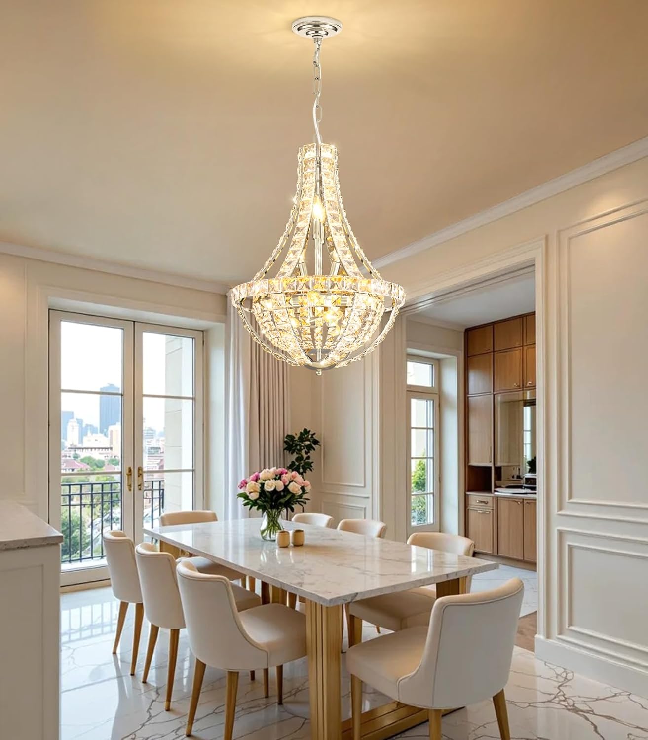 Luxury Crystal 11-Light Round Chandelier – Adjustable Height Gold Modern Tiered Ceiling Pendant Light