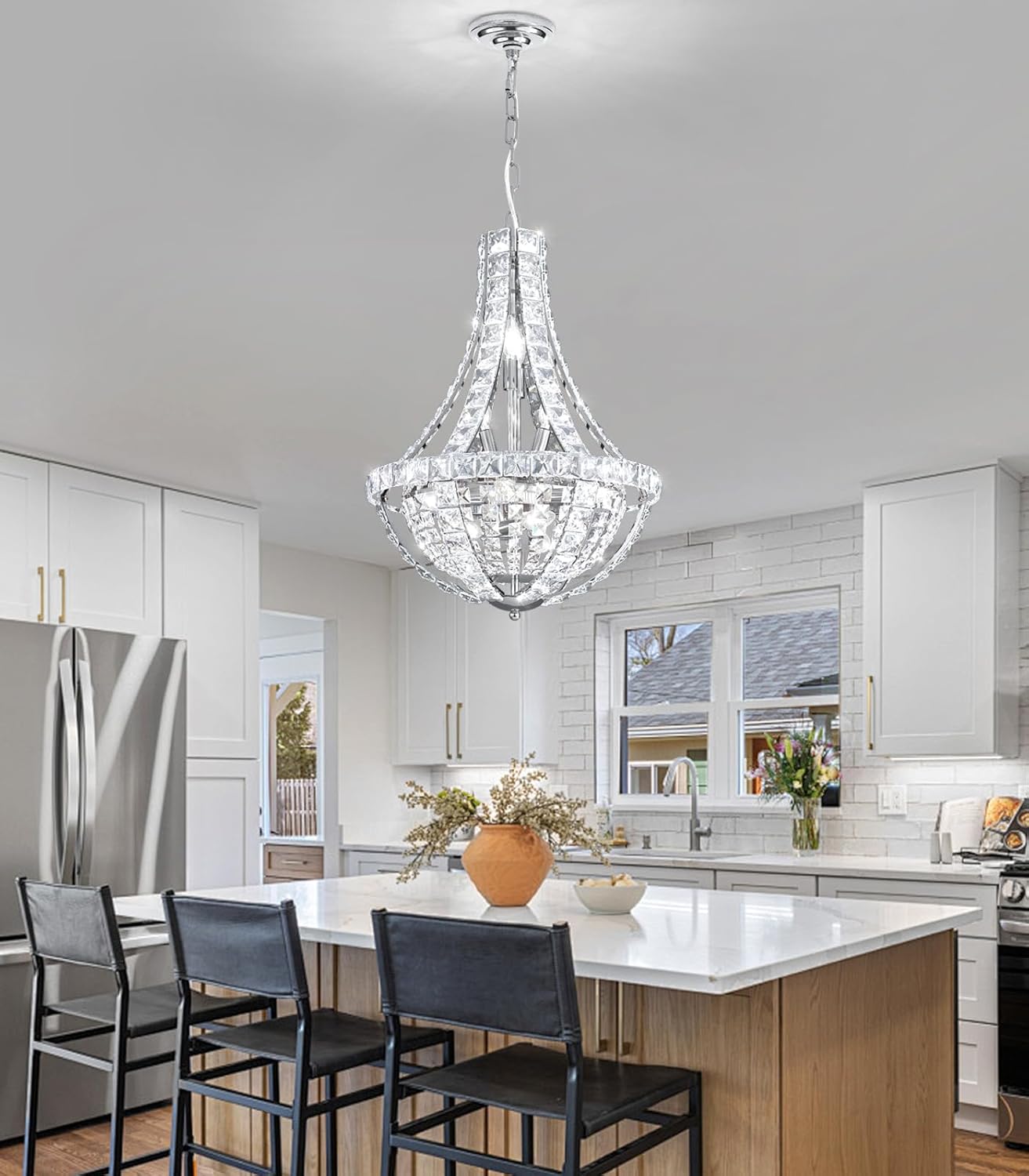 Luxury Crystal 11-Light Round Chandelier – Adjustable Height Gold Modern Tiered Ceiling Pendant Light