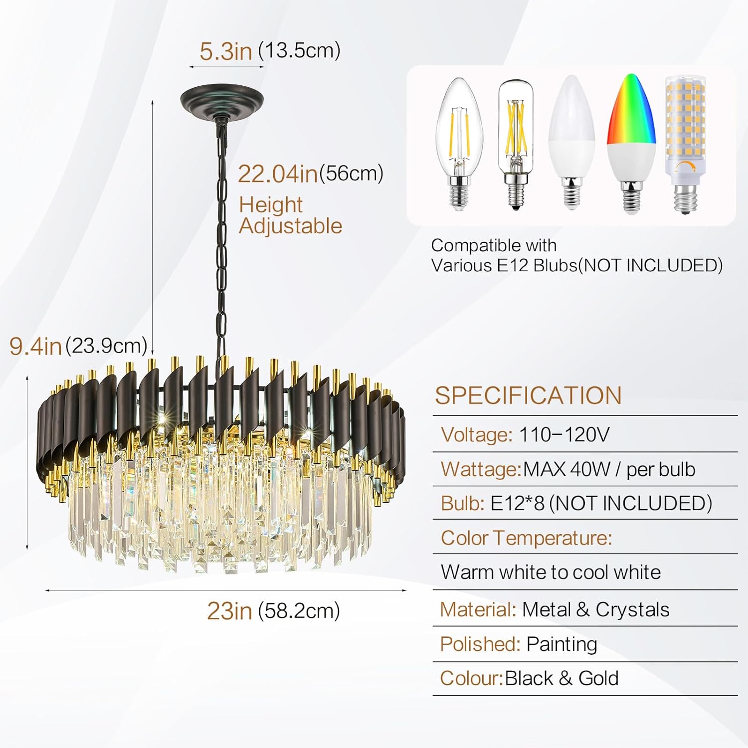Modern Black Gold Crystal Chandelier 23