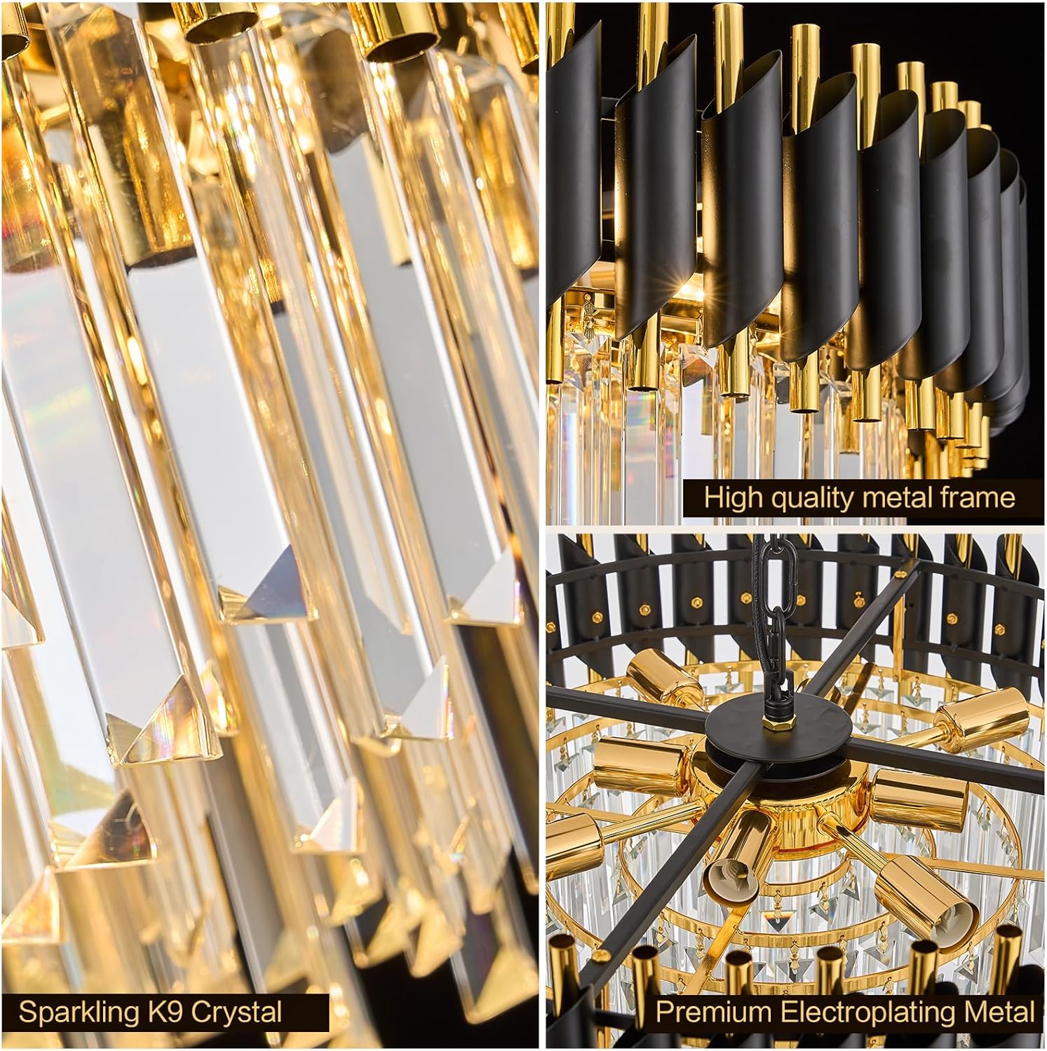 Modern Black Gold Crystal Chandelier 23