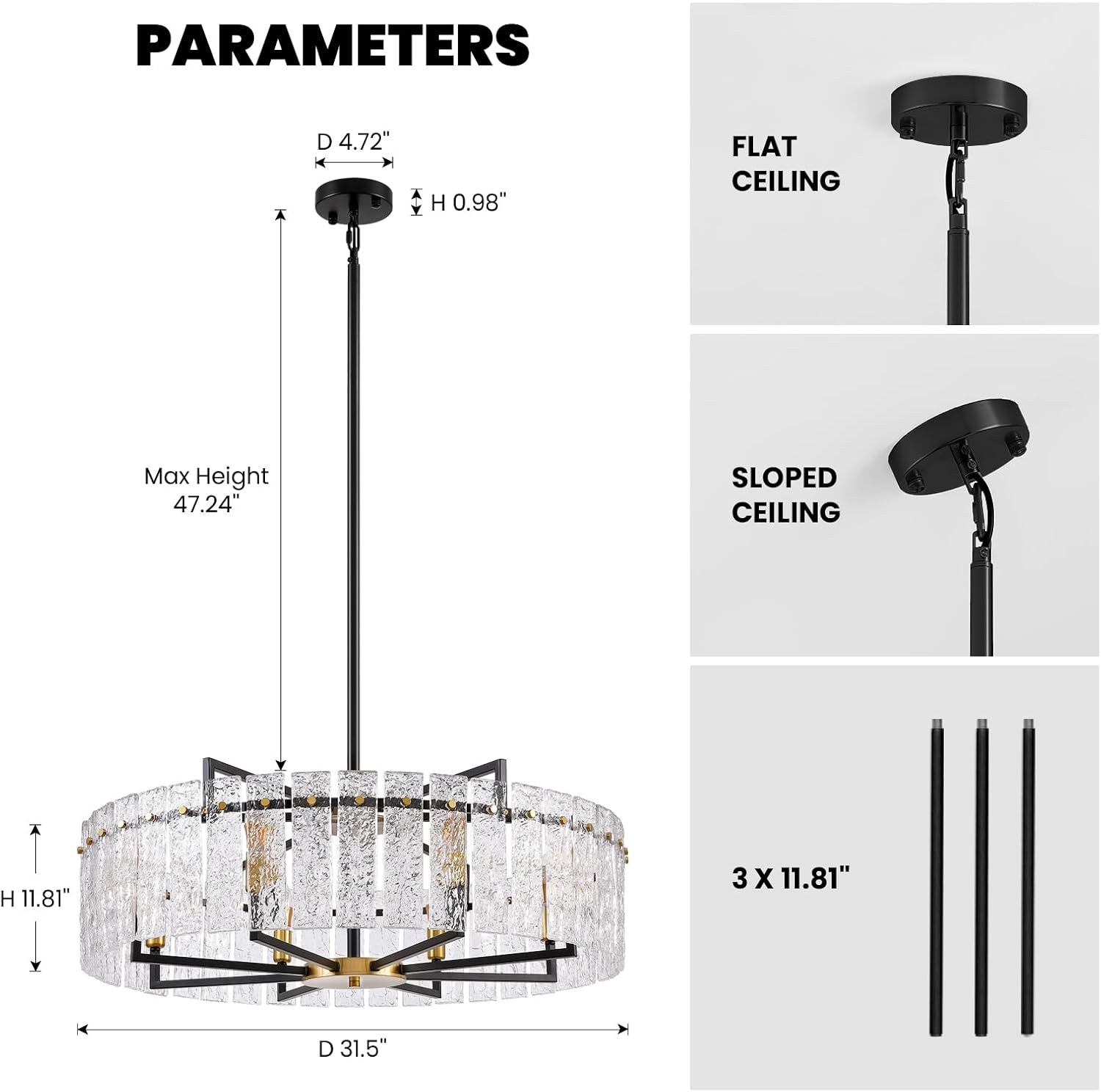 Modern Black and Gold Crystal Chandelier - 31.5