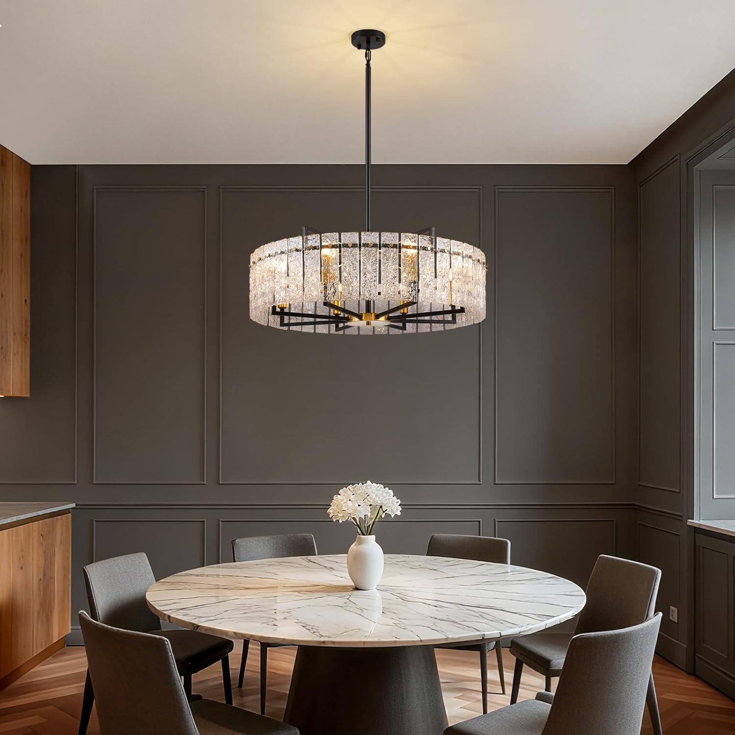 Modern Black and Gold Crystal Chandelier - 31.5