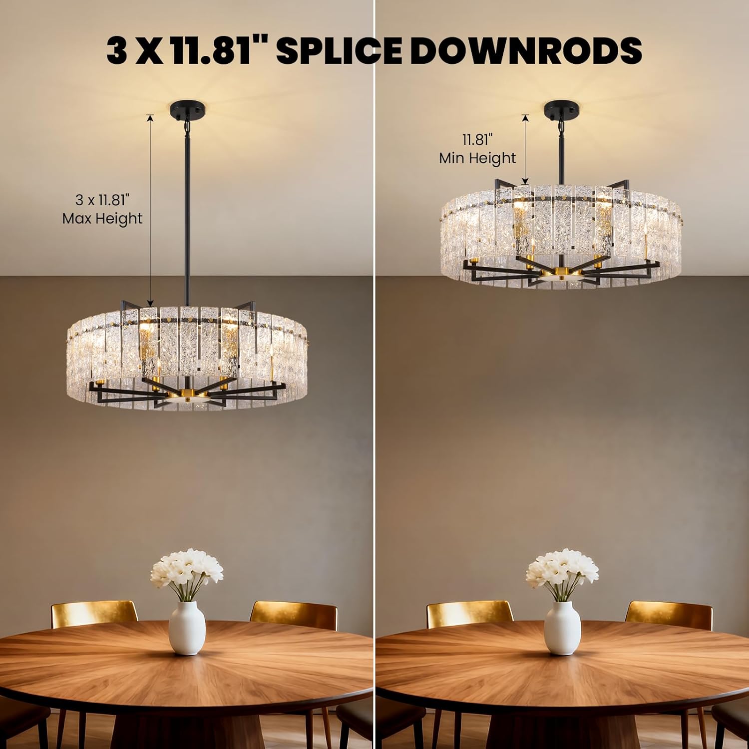 Modern Black and Gold Crystal Chandelier - 31.5