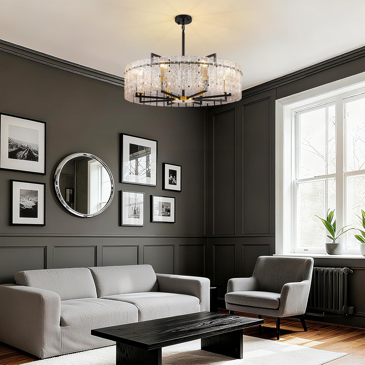 Modern Black and Gold Crystal Chandelier - 31.5