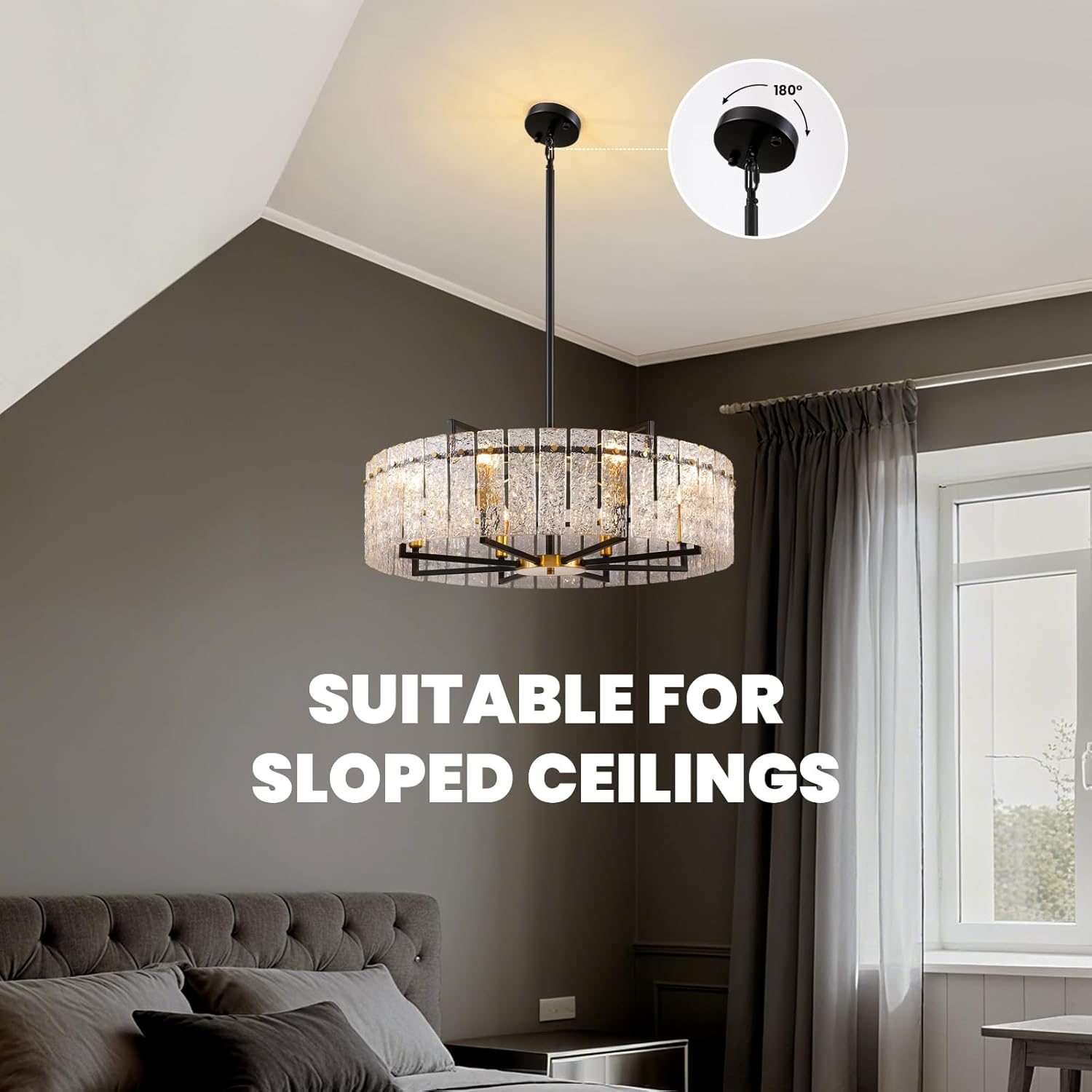 Modern Black and Gold Crystal Chandelier - 31.5