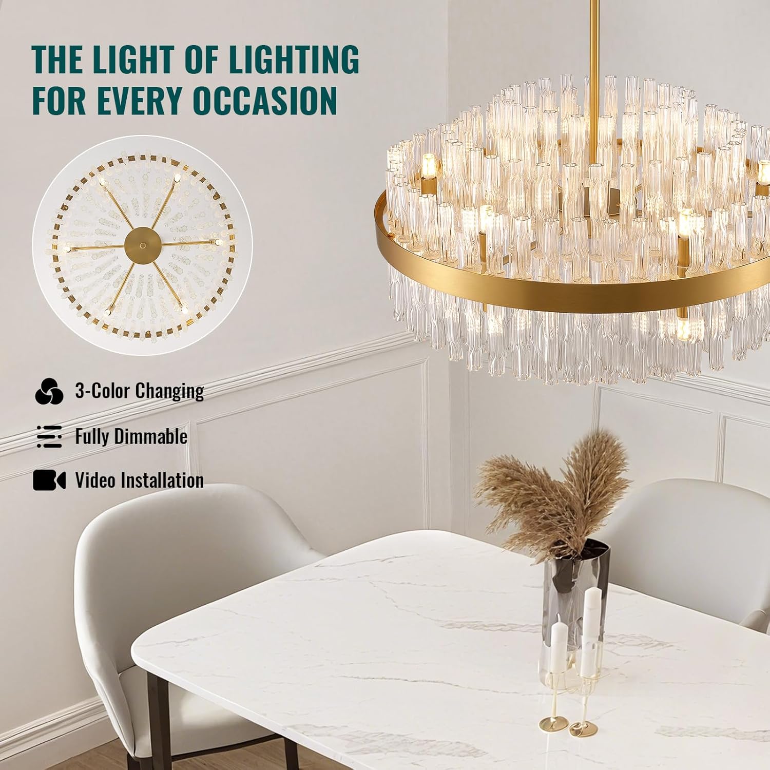 Luxury Gold Round Crystal Chandelier - 23.6