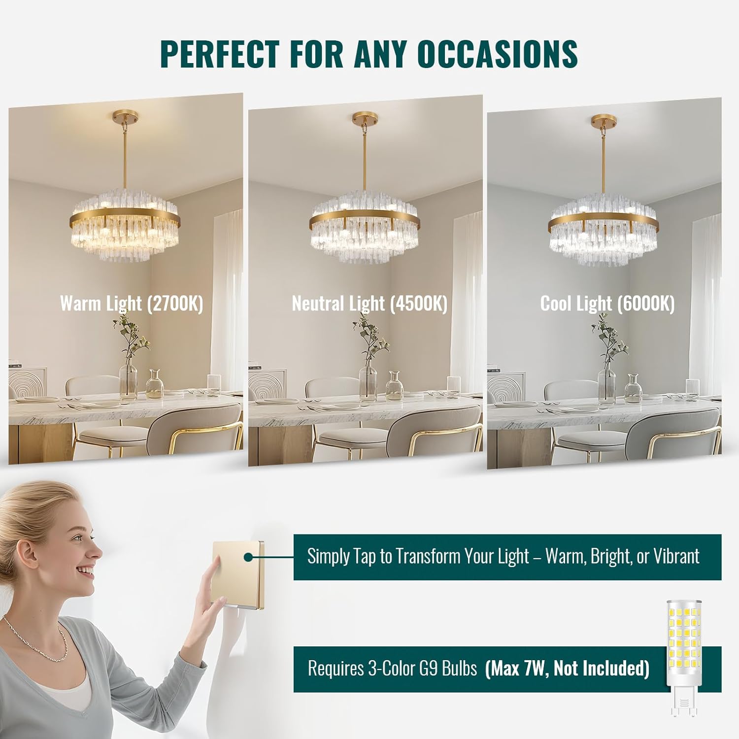 Luxury Gold Round Crystal Chandelier - 23.6