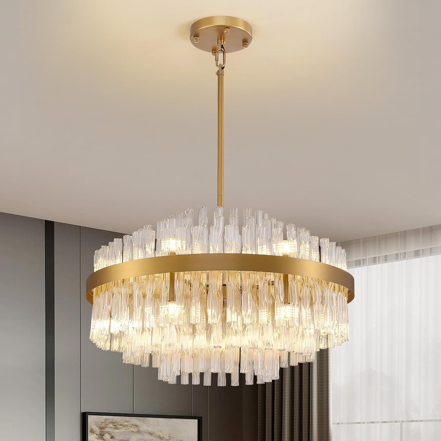 Luxury Gold Round Crystal Chandelier - 23.6