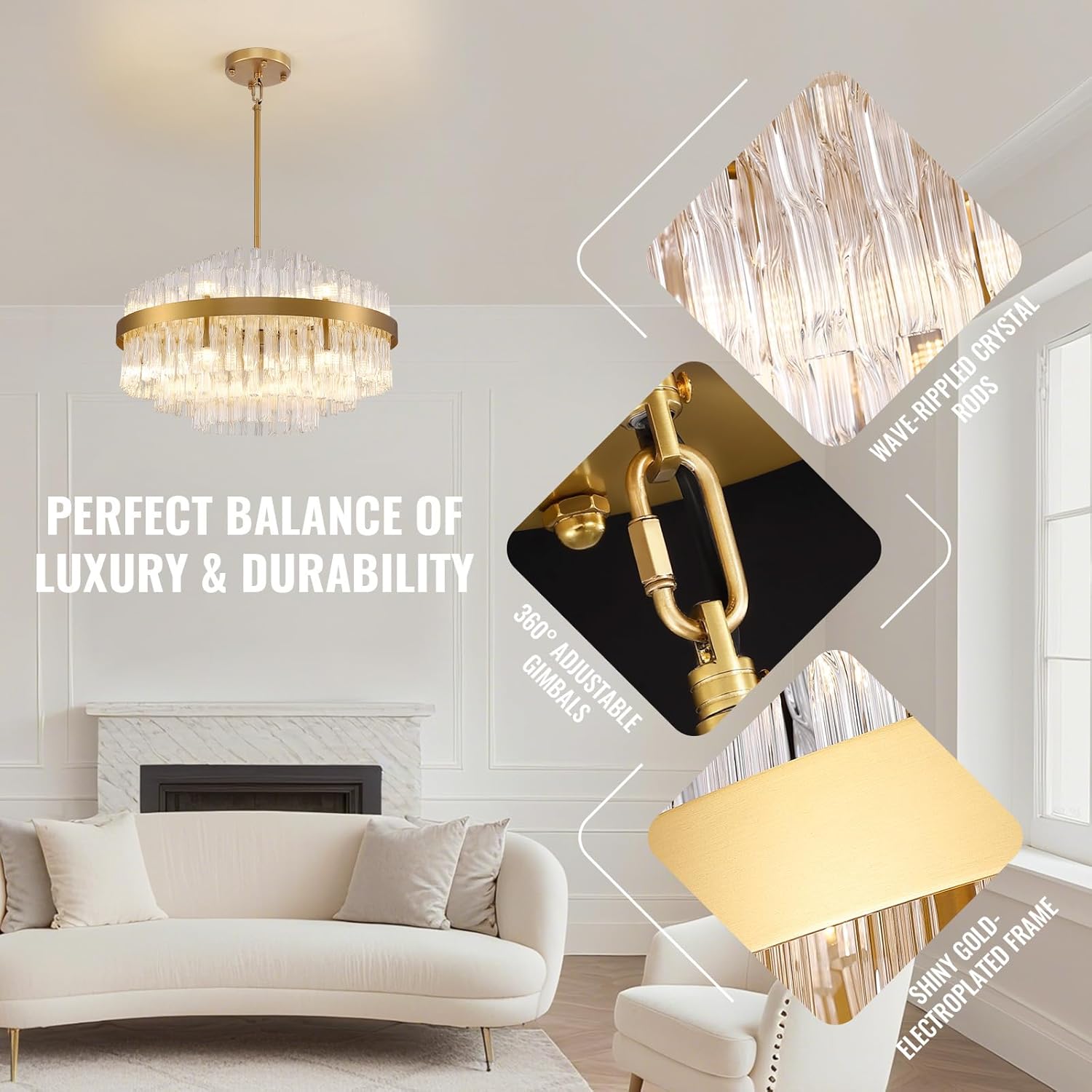 Luxury Gold Round Crystal Chandelier - 23.6