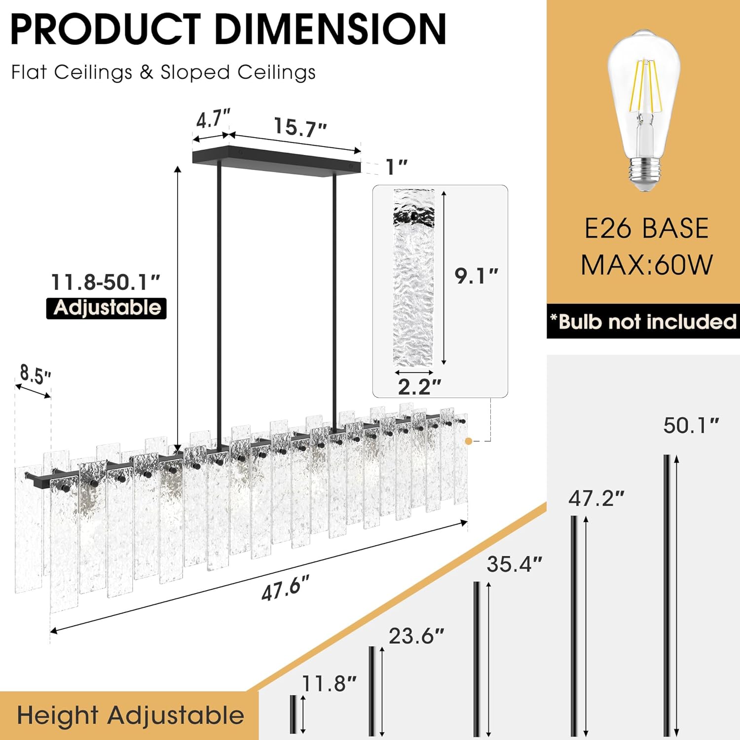Modern Linear Water Ripple Glass Chandelier – 47.6