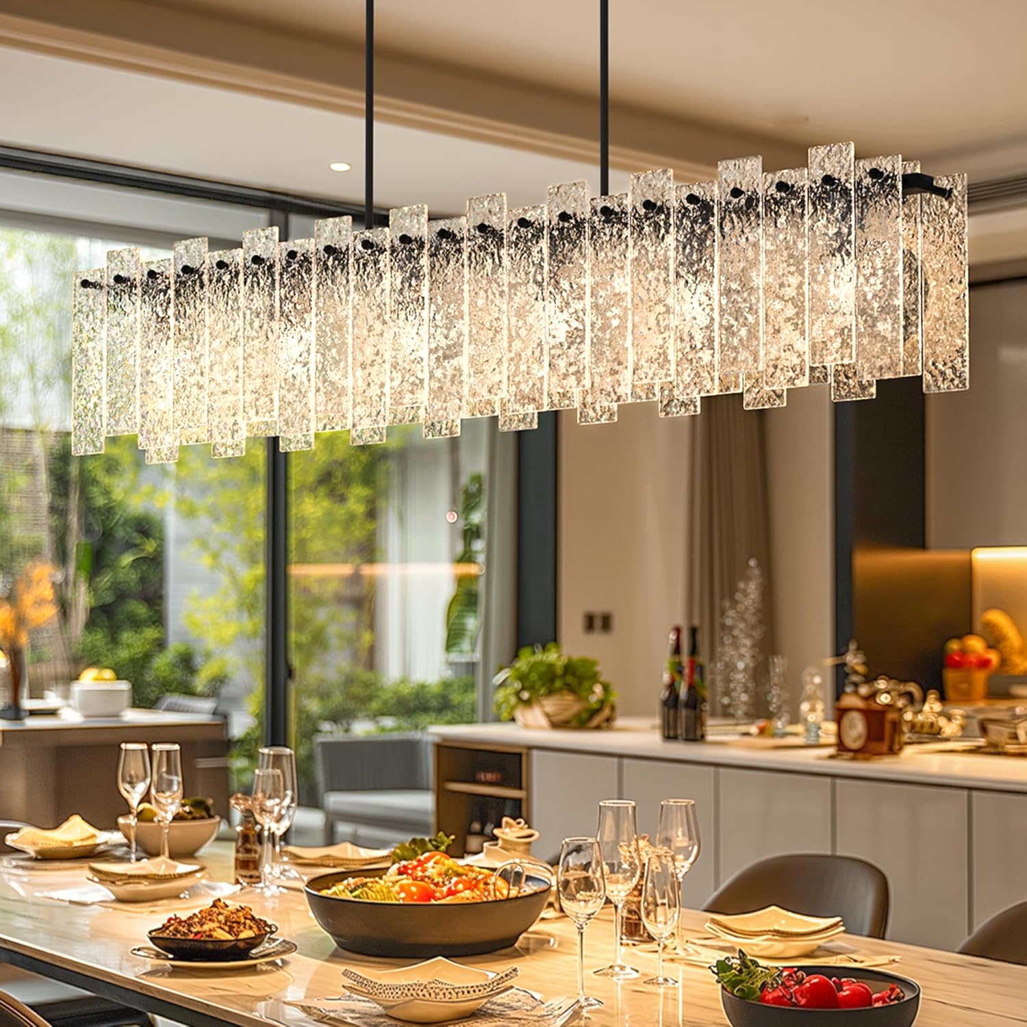 Modern Linear Water Ripple Glass Chandelier – 47.6