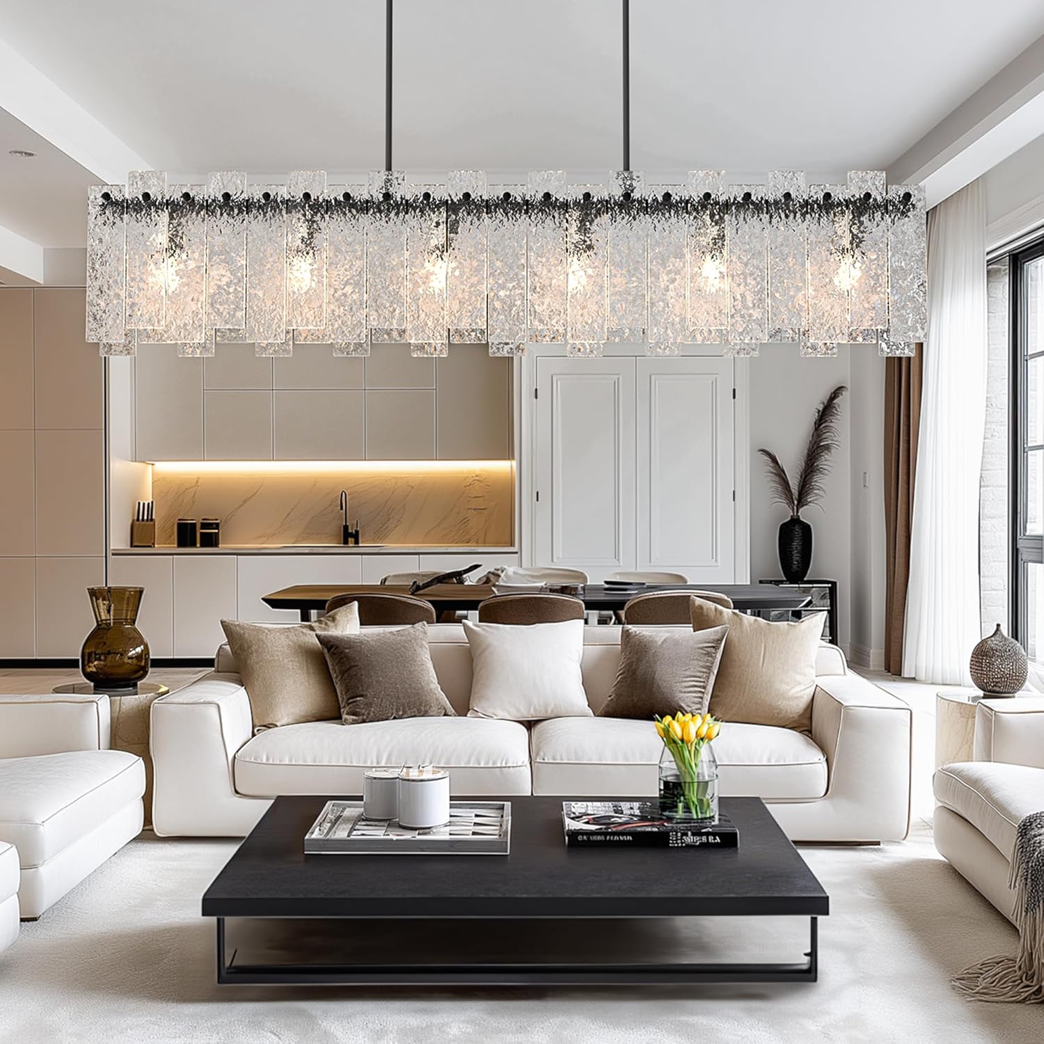 Modern Linear Water Ripple Glass Chandelier – 47.6