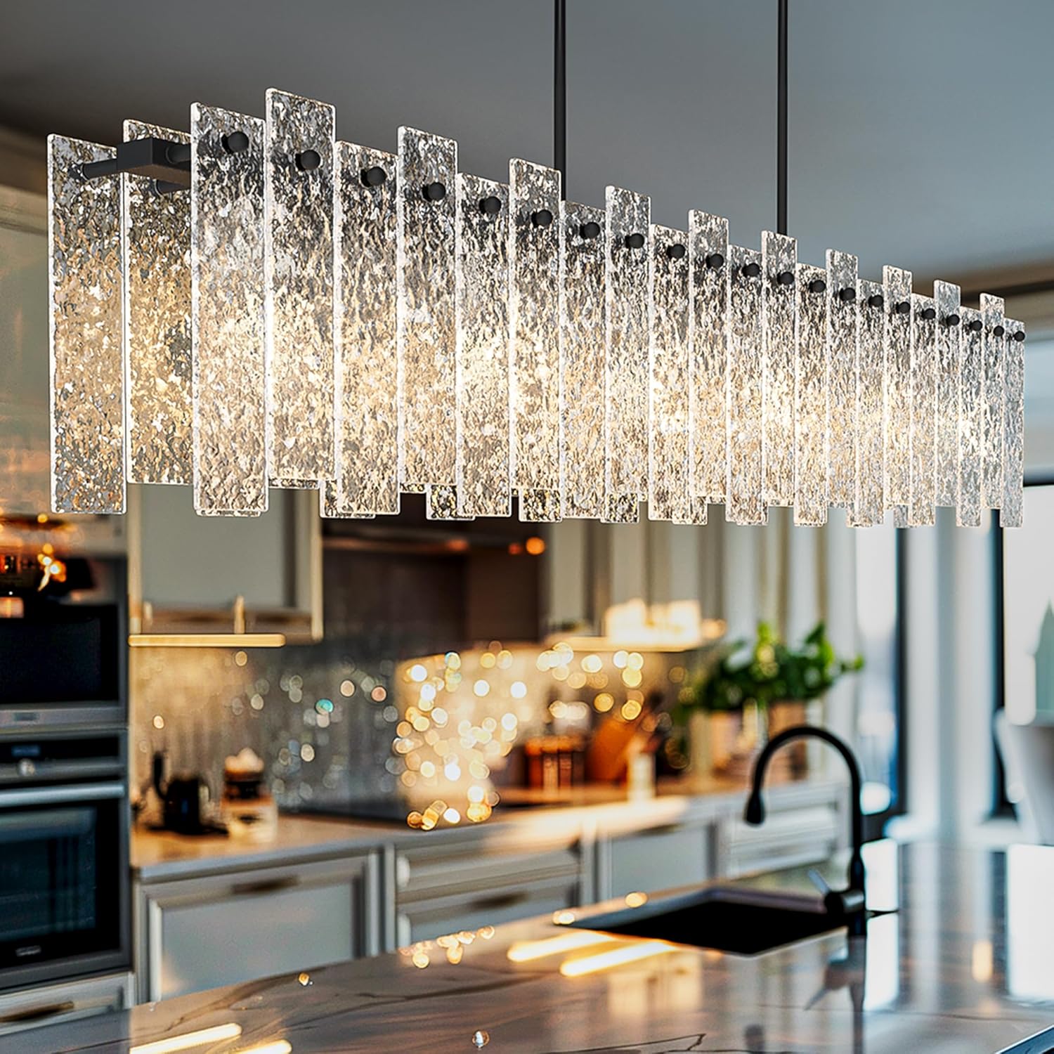 Modern Linear Water Ripple Glass Chandelier – 47.6