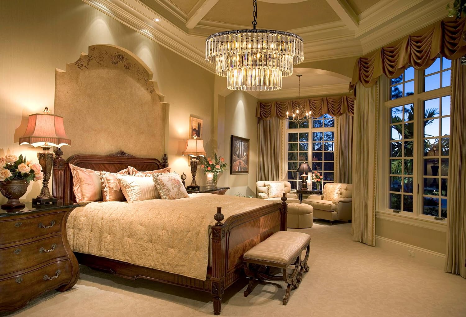 Modern Black Tiered Crystal Chandelier – Adjustable Round LED Pendant Light