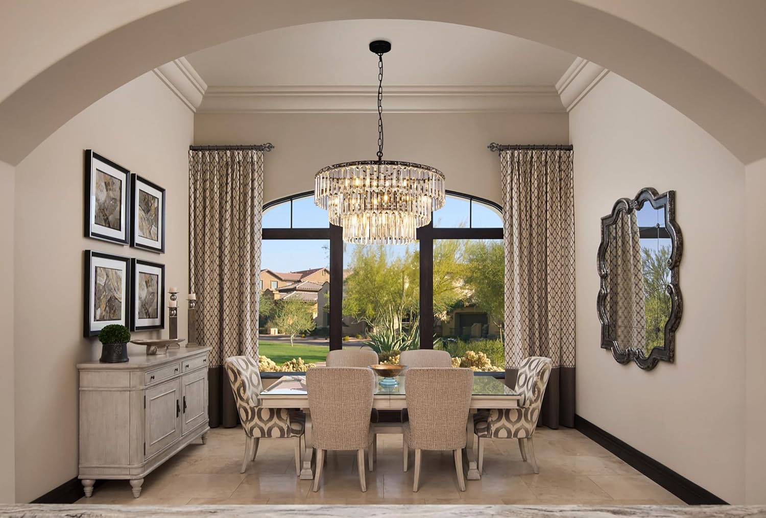 Modern Black Tiered Crystal Chandelier – Adjustable Round LED Pendant Light