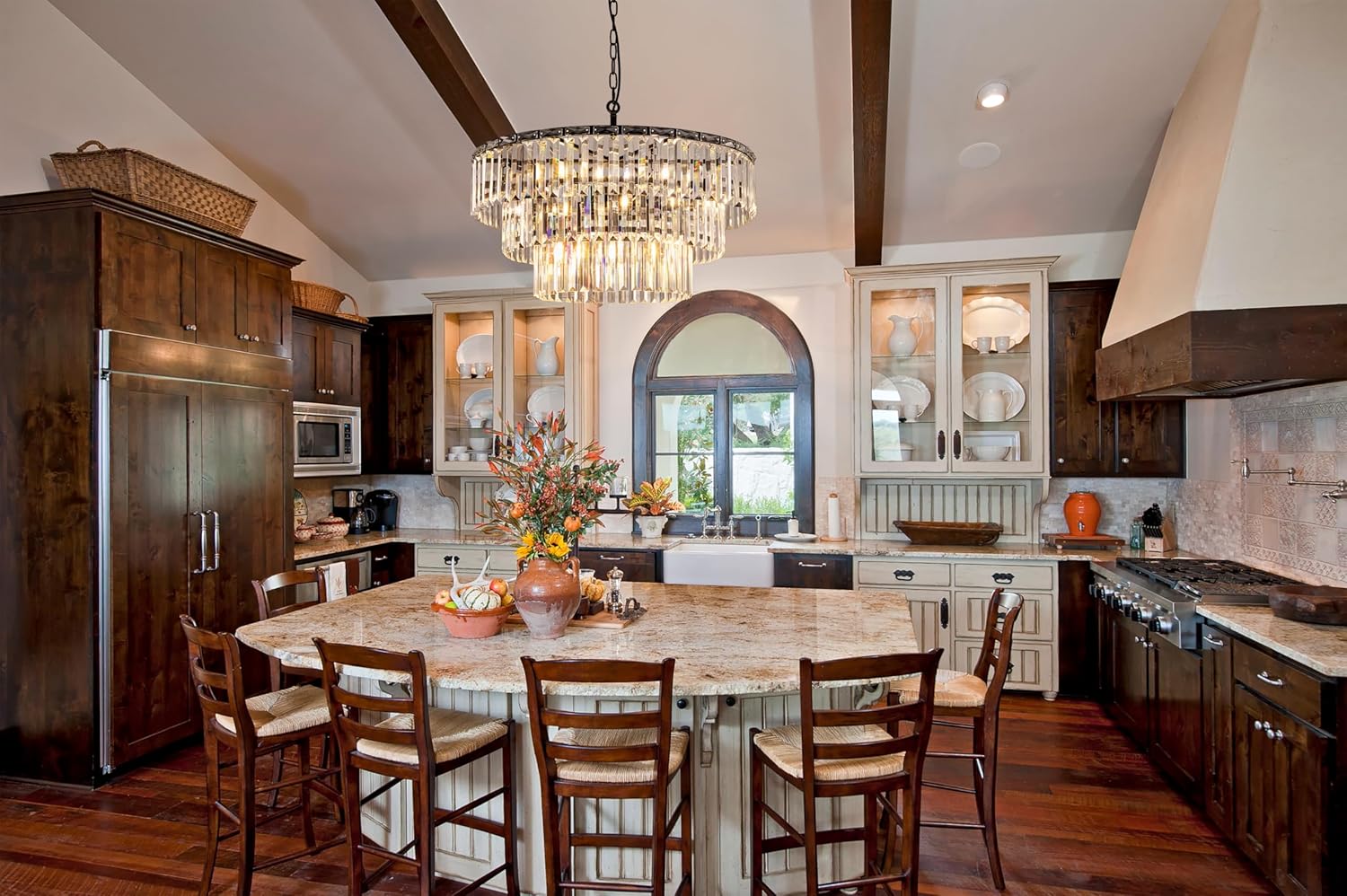 Modern Black Tiered Crystal Chandelier – Adjustable Round LED Pendant Light