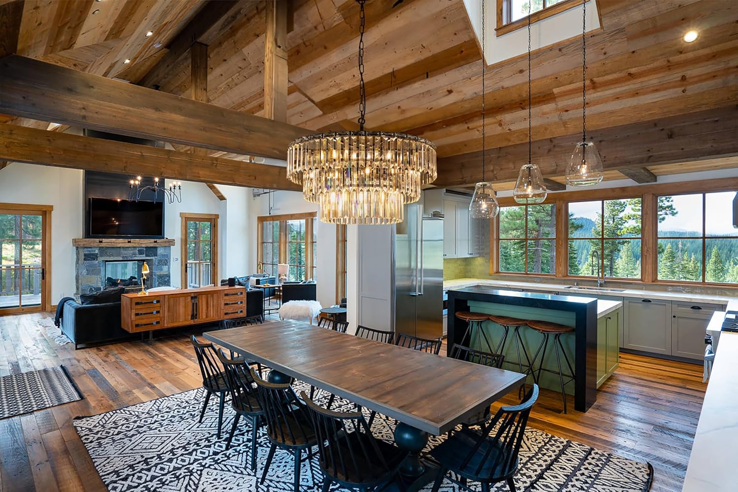 Modern Black Tiered Crystal Chandelier – Adjustable Round LED Pendant Light