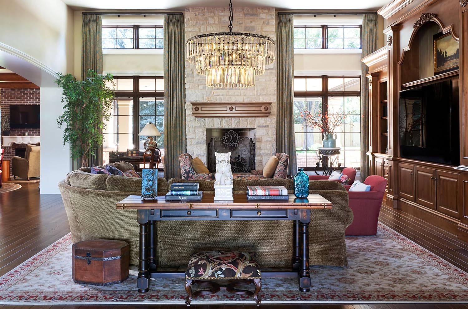 Modern Black Tiered Crystal Chandelier – Adjustable Round LED Pendant Light