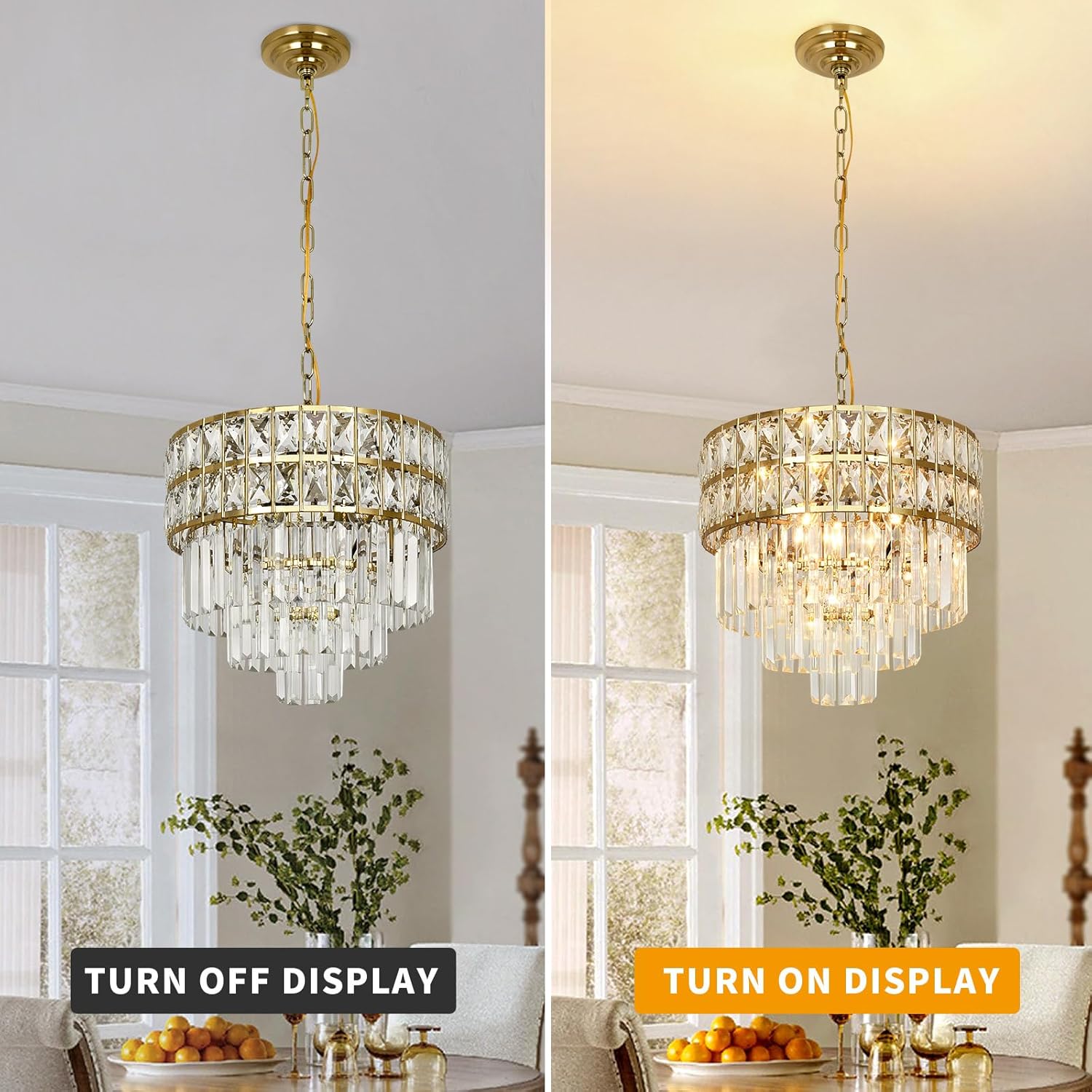 Luxury Modern Gold Adjustable Height Multi-Tier Crystal Chandelier Round LED Ceiling Pendant Light