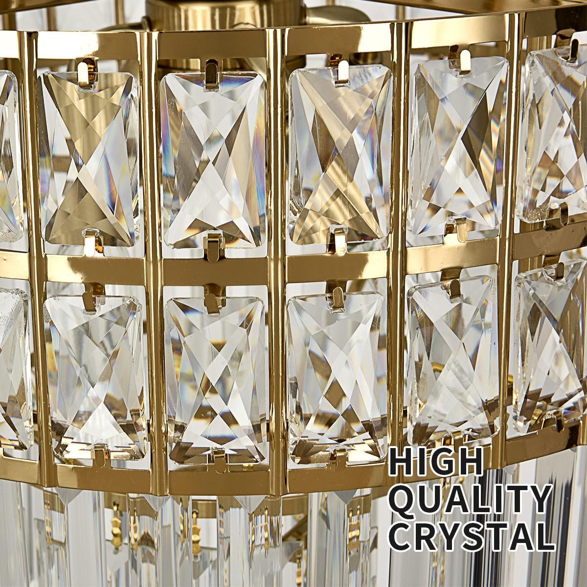 Luxury Modern Gold Adjustable Height Multi-Tier Crystal Chandelier Round LED Ceiling Pendant Light