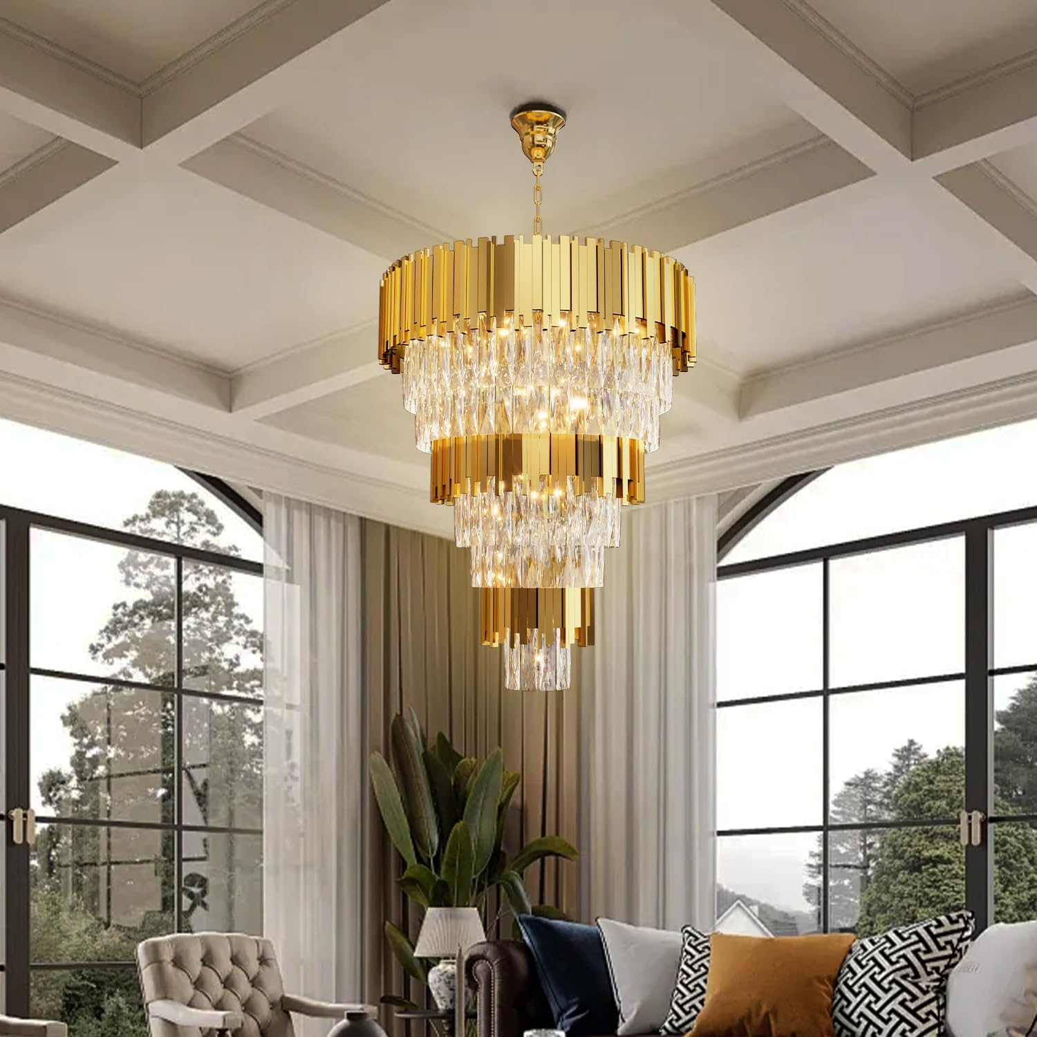 Modern Luxury Gold Tiered Crystal Chandelier – 24