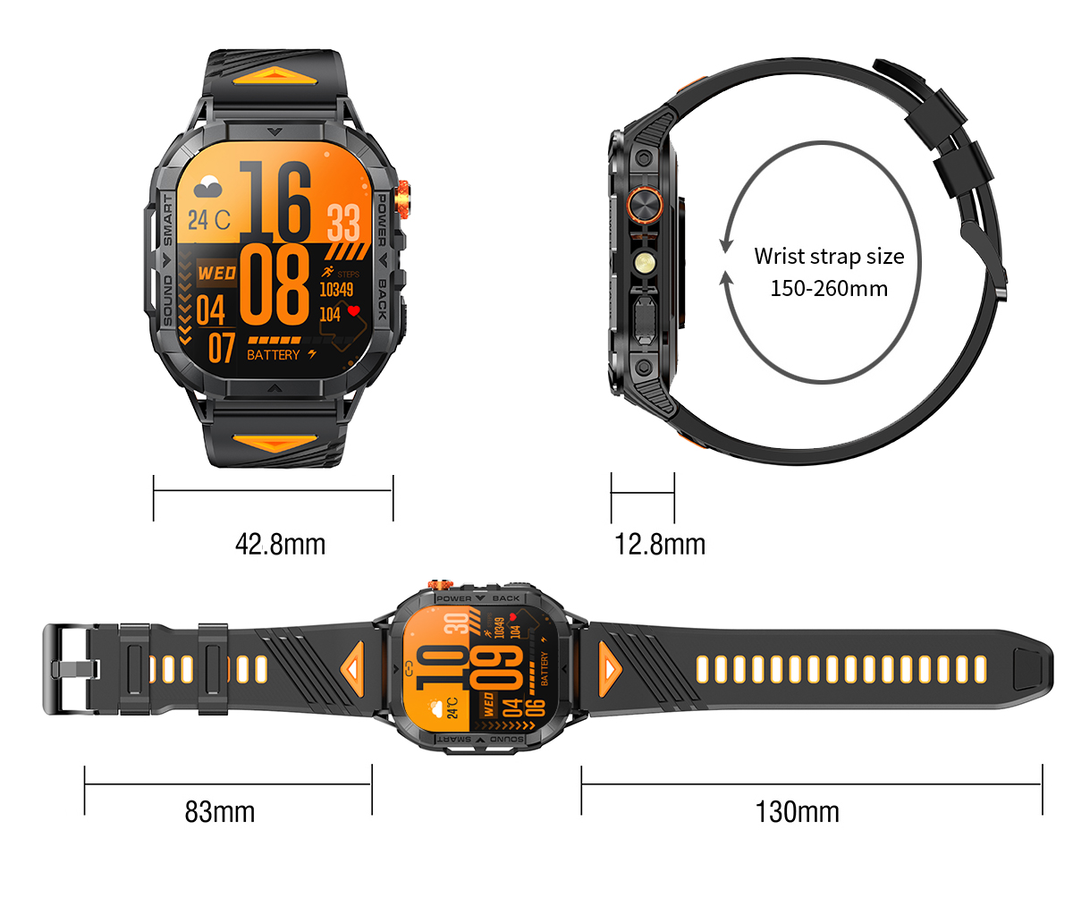 Rugged Outdoor AMOLED Smartwatch with Flashlight & Call Function