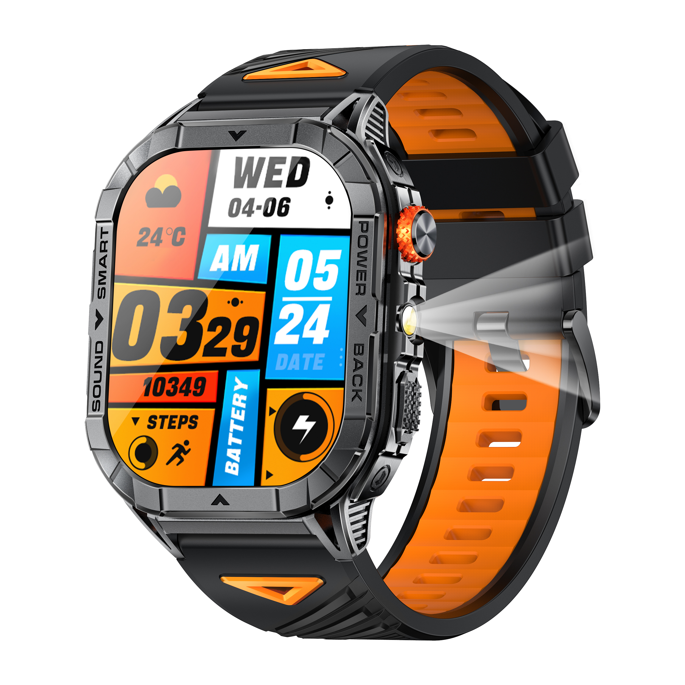 Rugged Outdoor AMOLED Smartwatch with Flashlight & Call Function