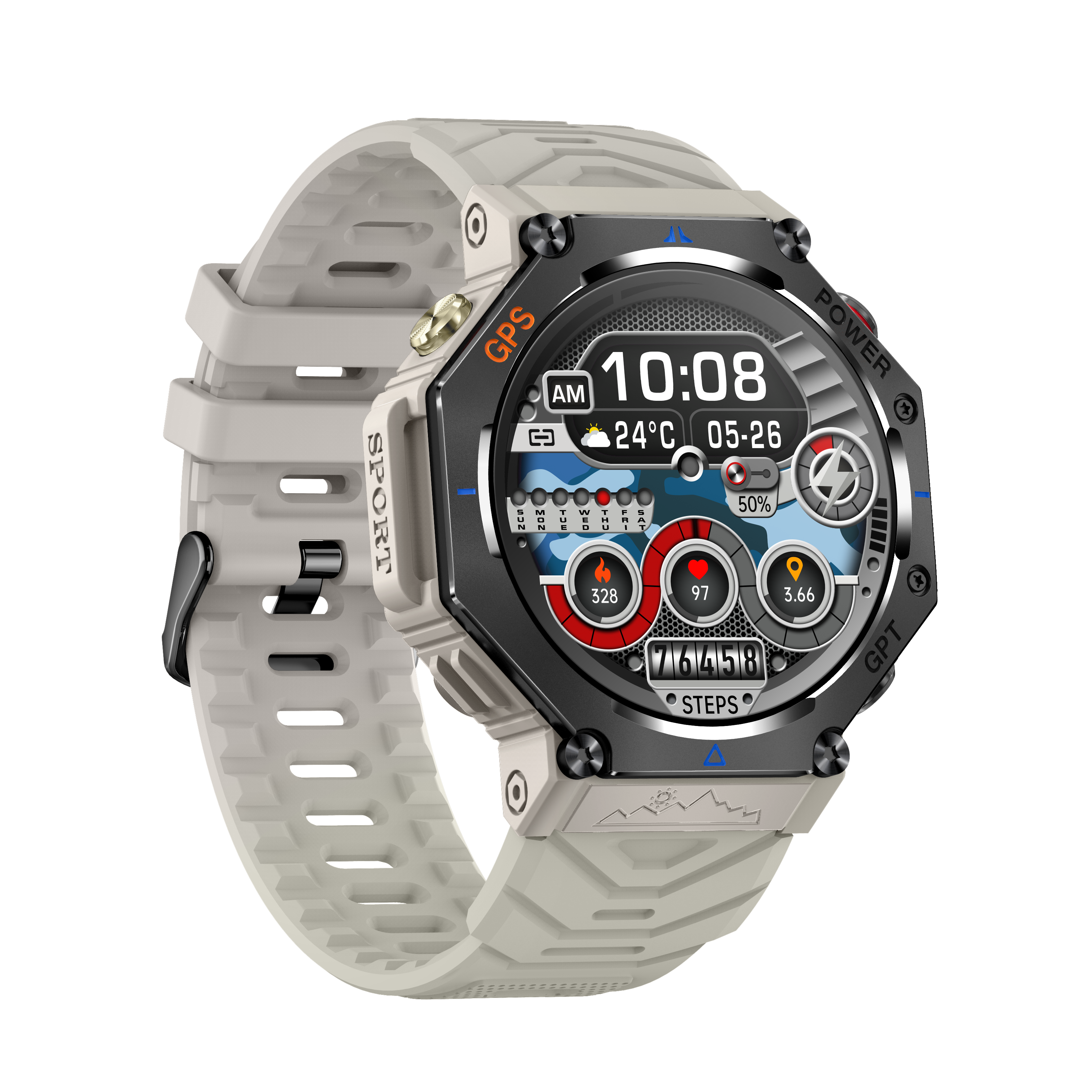 AI GPS Smart Watch for Men – Outdoor Sport, 1.39'' HD Display, Call & Health Monitor