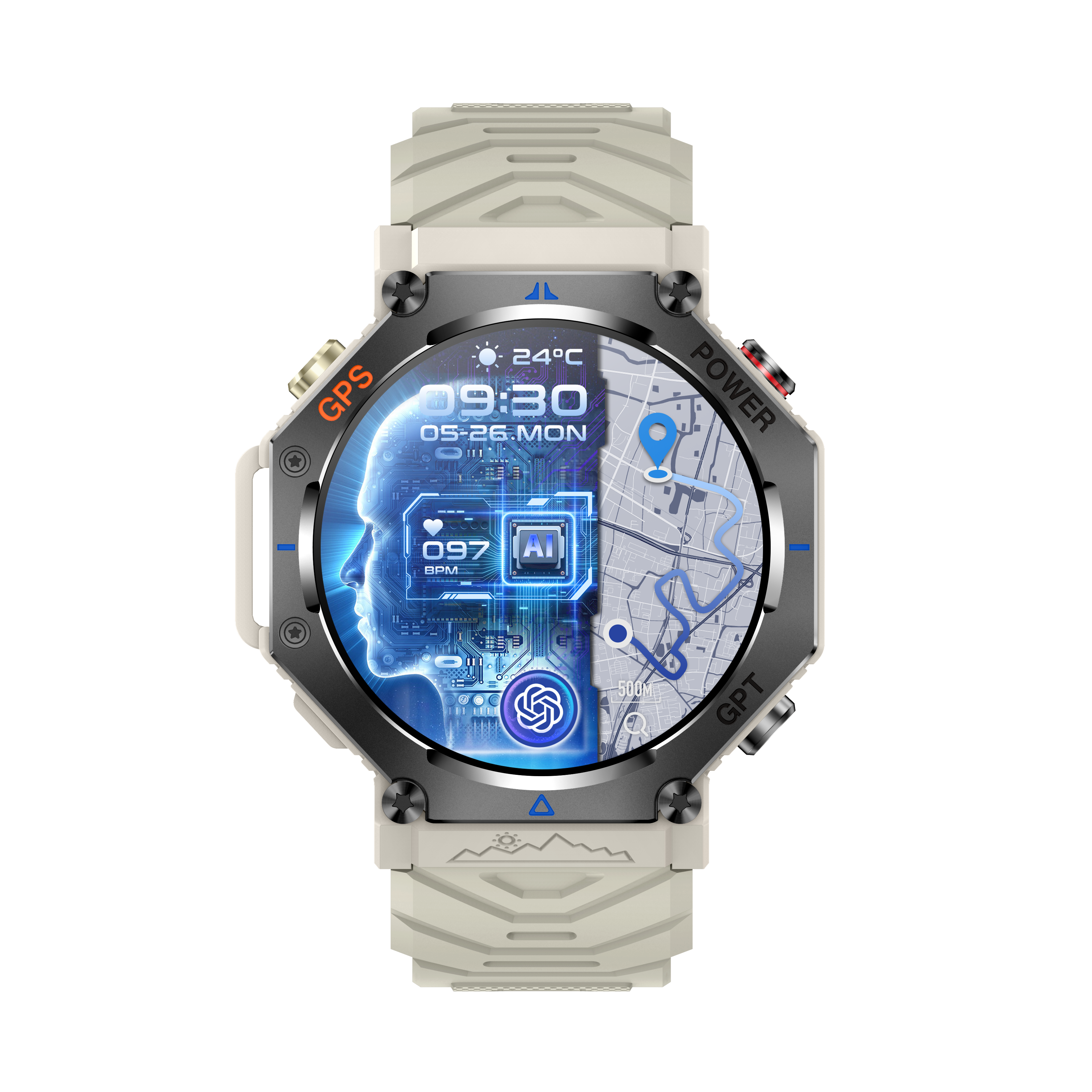AI GPS Smart Watch for Men – Outdoor Sport, 1.39'' HD Display, Call & Health Monitor