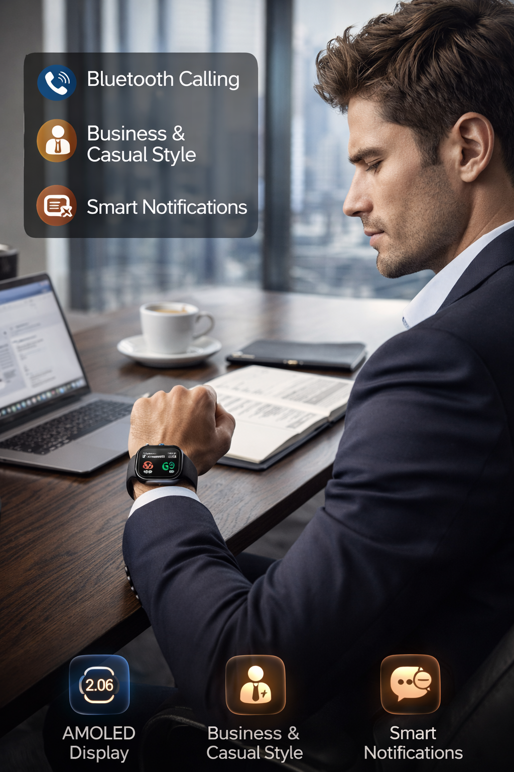 Morrison Luxury IP68 Waterproof Fashion Sports Smart Watch AMOLED Bluetooth Call