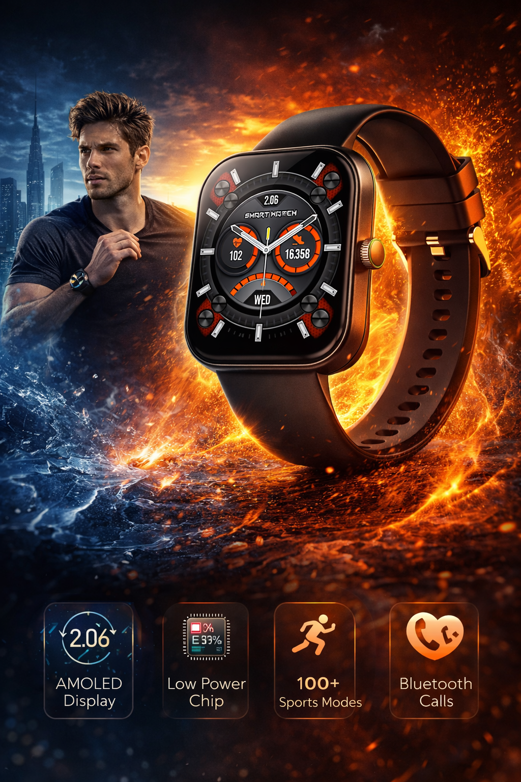 Morrison Luxury IP68 Waterproof Fashion Sports Smart Watch AMOLED Bluetooth Call