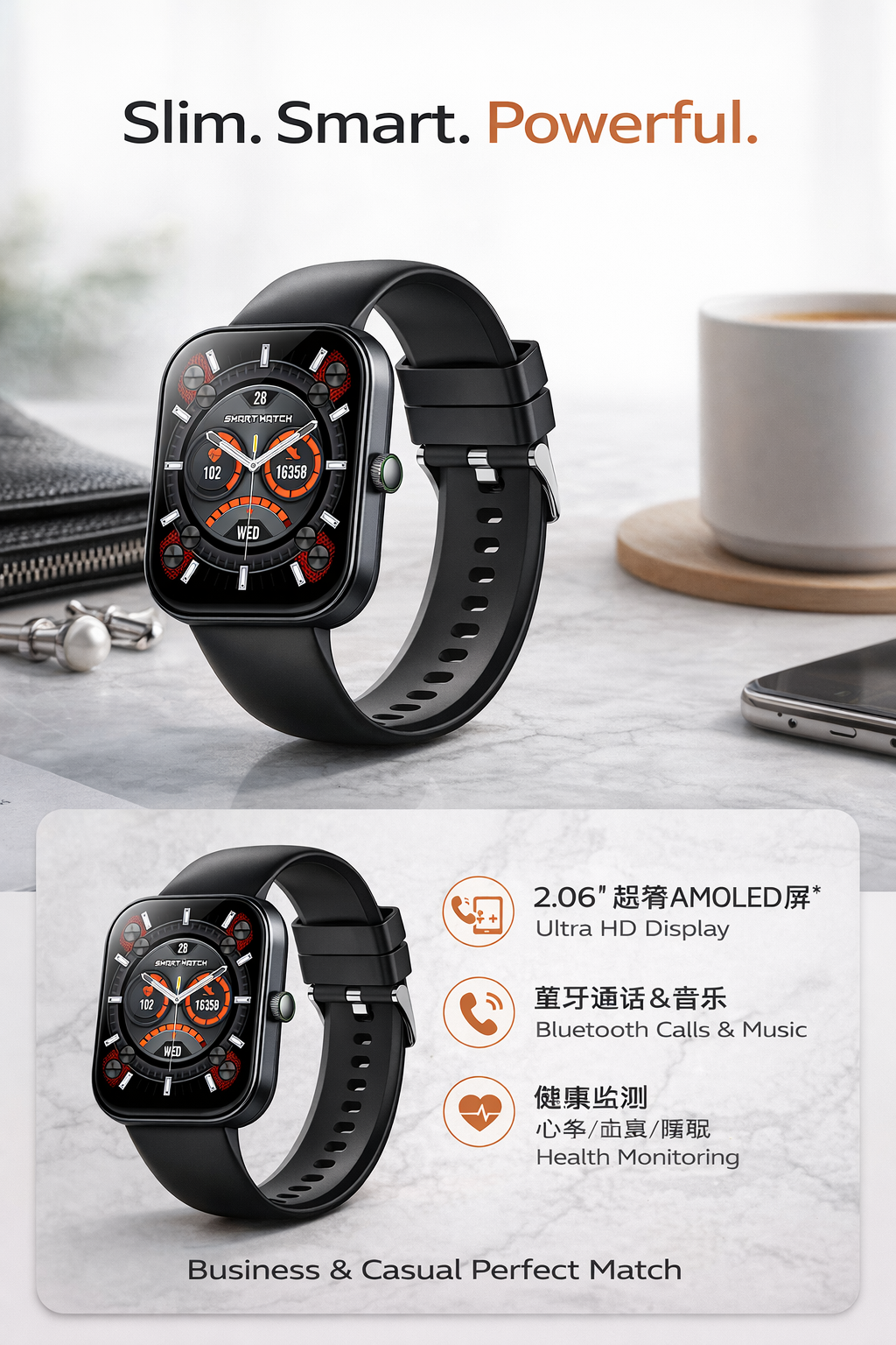 Morrison Luxury IP68 Waterproof Fashion Sports Smart Watch AMOLED Bluetooth Call